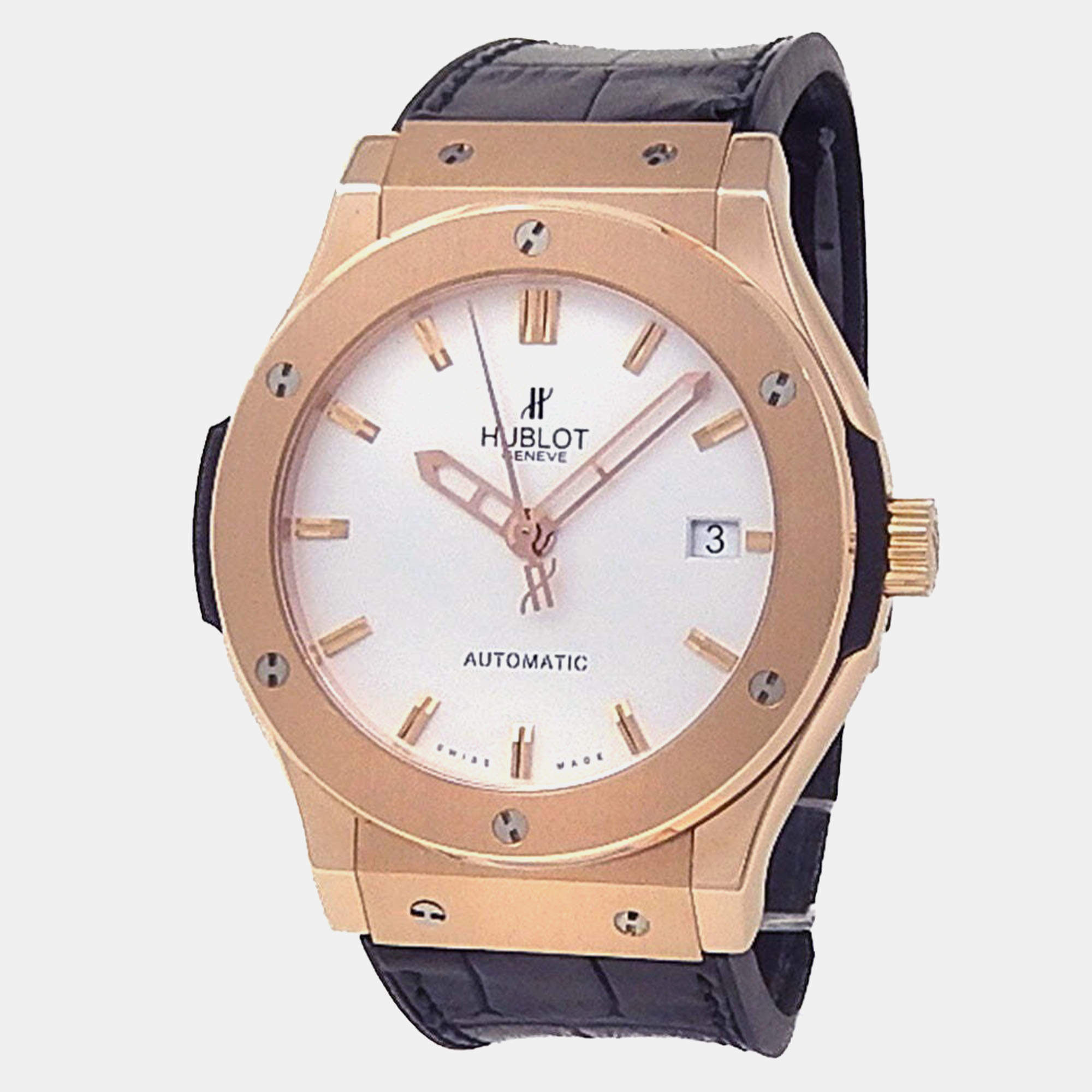 Pre Owned Hublot Classic Fusion 511.PX.2610.LR Automatic Silver 18k Rose Gold Men's Wristwatch 45 mm