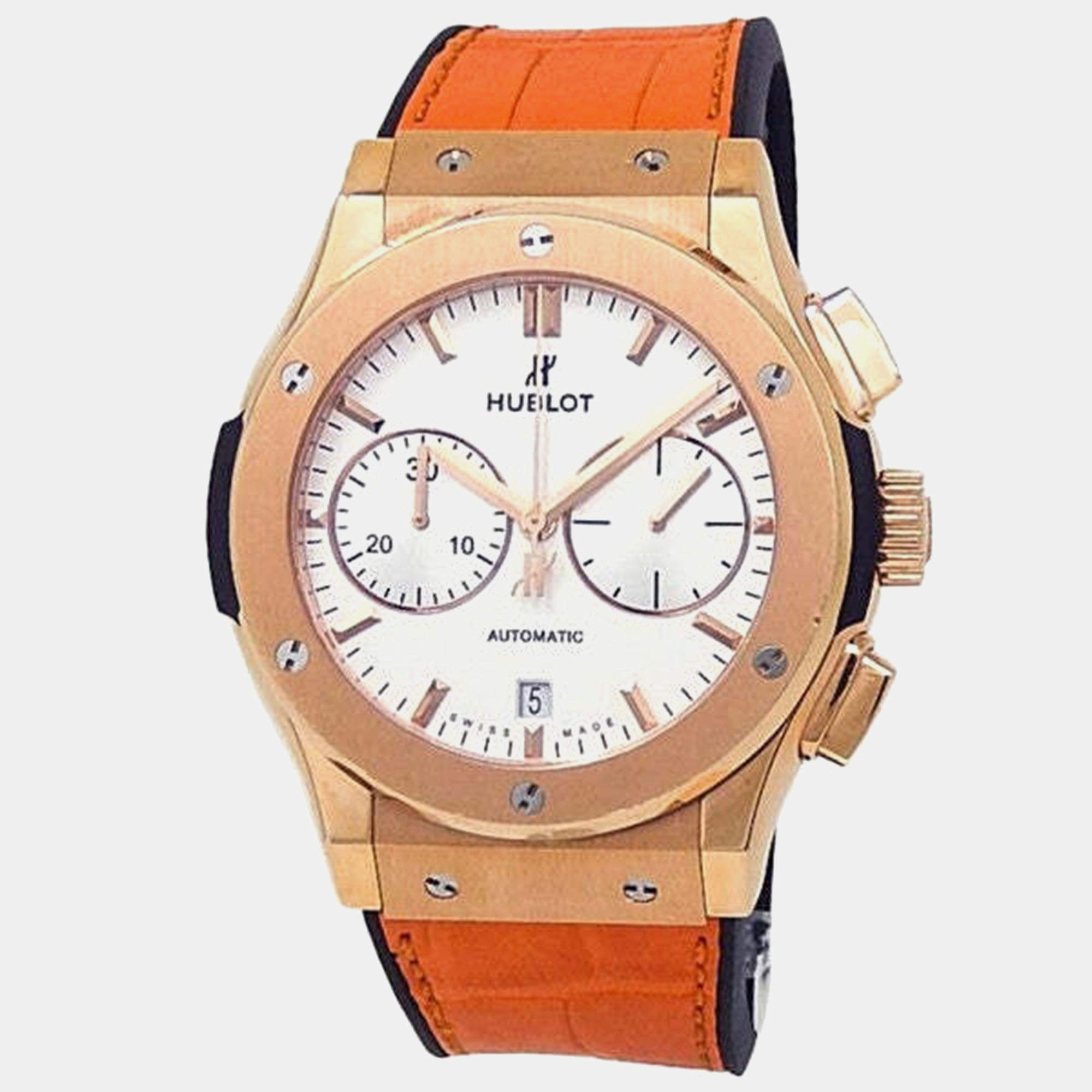 Pre Owned Hublot Classic Fusion 521.OX.2611.LR Automatic Silver 18k Rose Gold Men's Wristwatch 45 mm