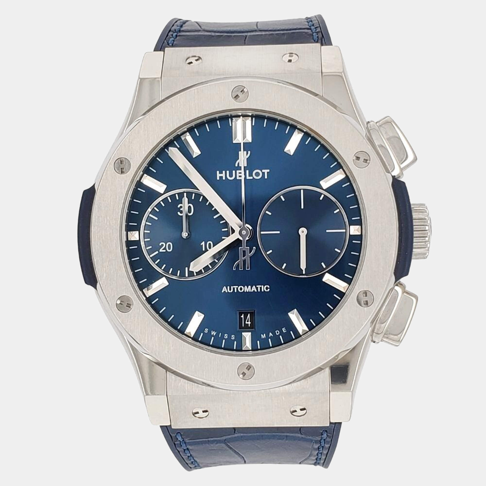 Pre Owned Hublot Classic Fusion 521.NX.7170.LR Automatic Blue Titanium Men's Wristwatch 45 mm