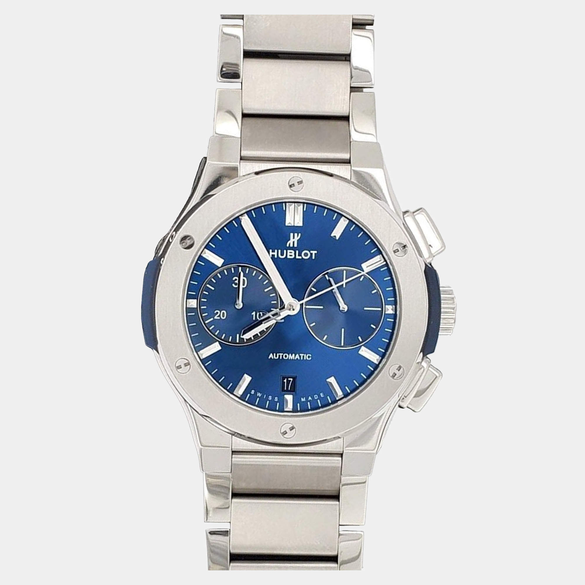 Pre Owned Hublot Classic Fusion 520.NX.7170.NX Automatic Blue Titanium Men's Wristwatch 45 mm