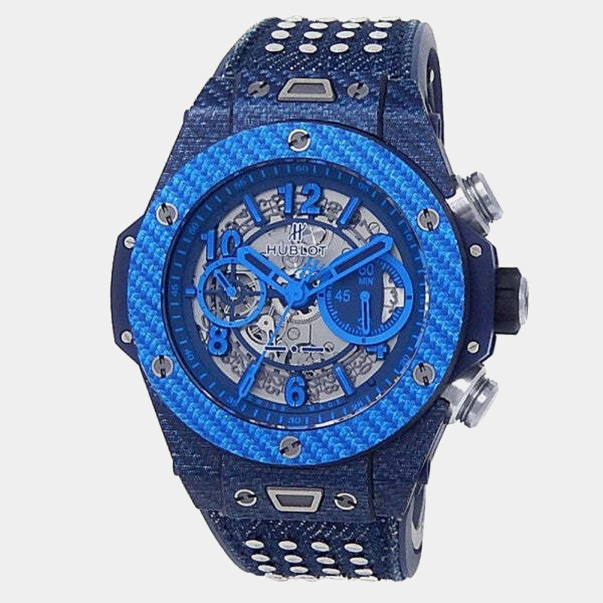 Pre Owned Hublot Big Bang UNICO 411.YL.5190.NR.ITI15 Automatic Skeleton Texalium Men’s Wristwatch 45 mm