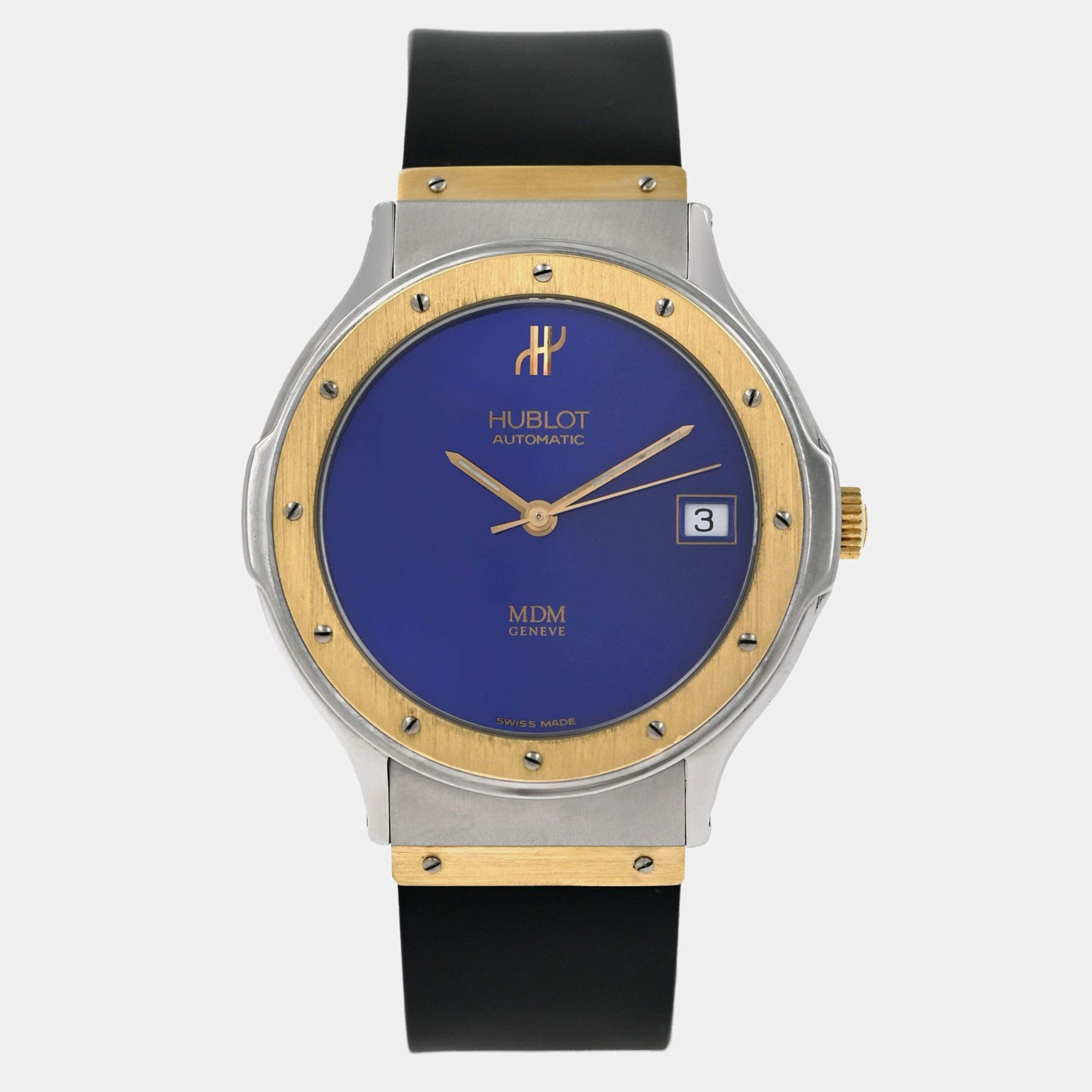 Pre Owned Hublot MDM Classic 1581.2 Automatic Blue 18k Yellow Gold Stainless Steel Men's Wristwatch 36 mm