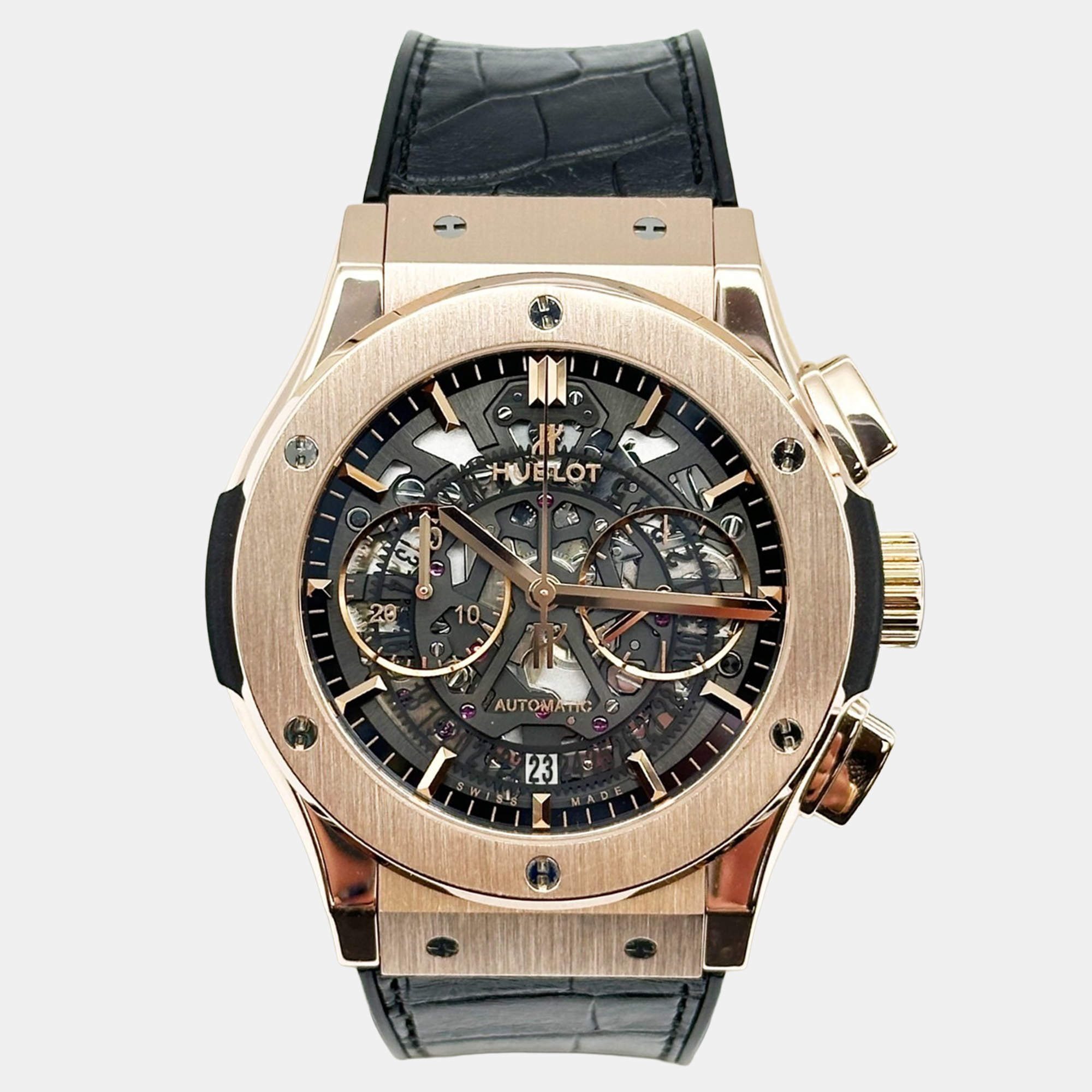 Pre Owned Hublot Classic Fusion Aerofusion Chronograph 525.OX.0180.LR Automatic Black 18k Rose Gold Men's Wristwatch 45 mm