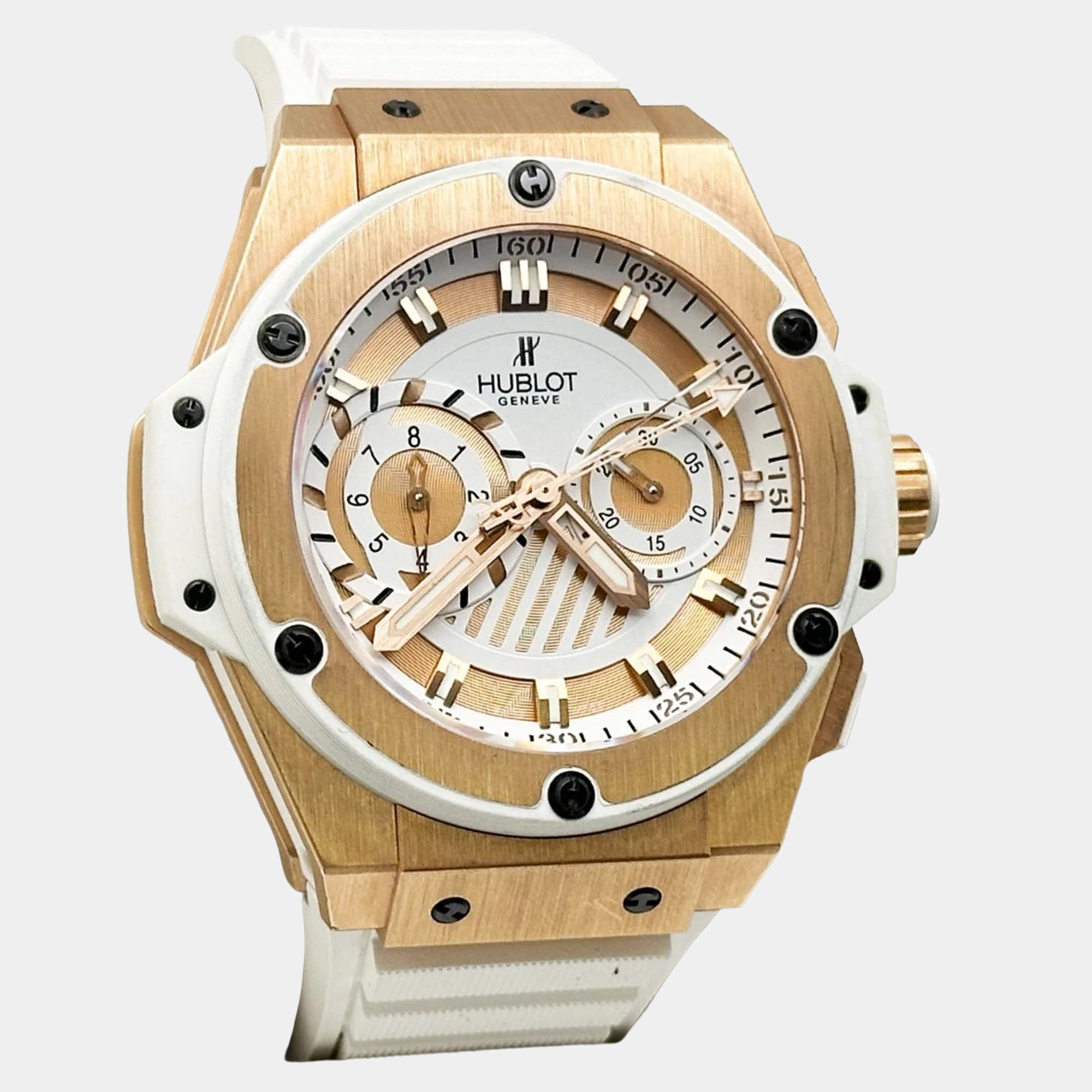 Pre Owned Hublot Big Bang King Power Foudroyante 715.OE.2118.RW Automatic White 18k Rose Gold Men's Wristwatch 48 mm