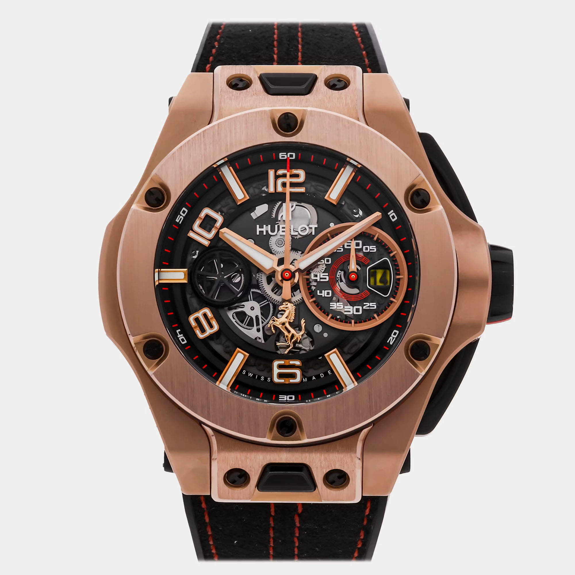 Pre Owned Hublot Big Bang Unico Ferrari Limited Edition 402.OX.0138.WR Automatic Black Dial 18k Rose Gold Men's Wristwatch 45mm