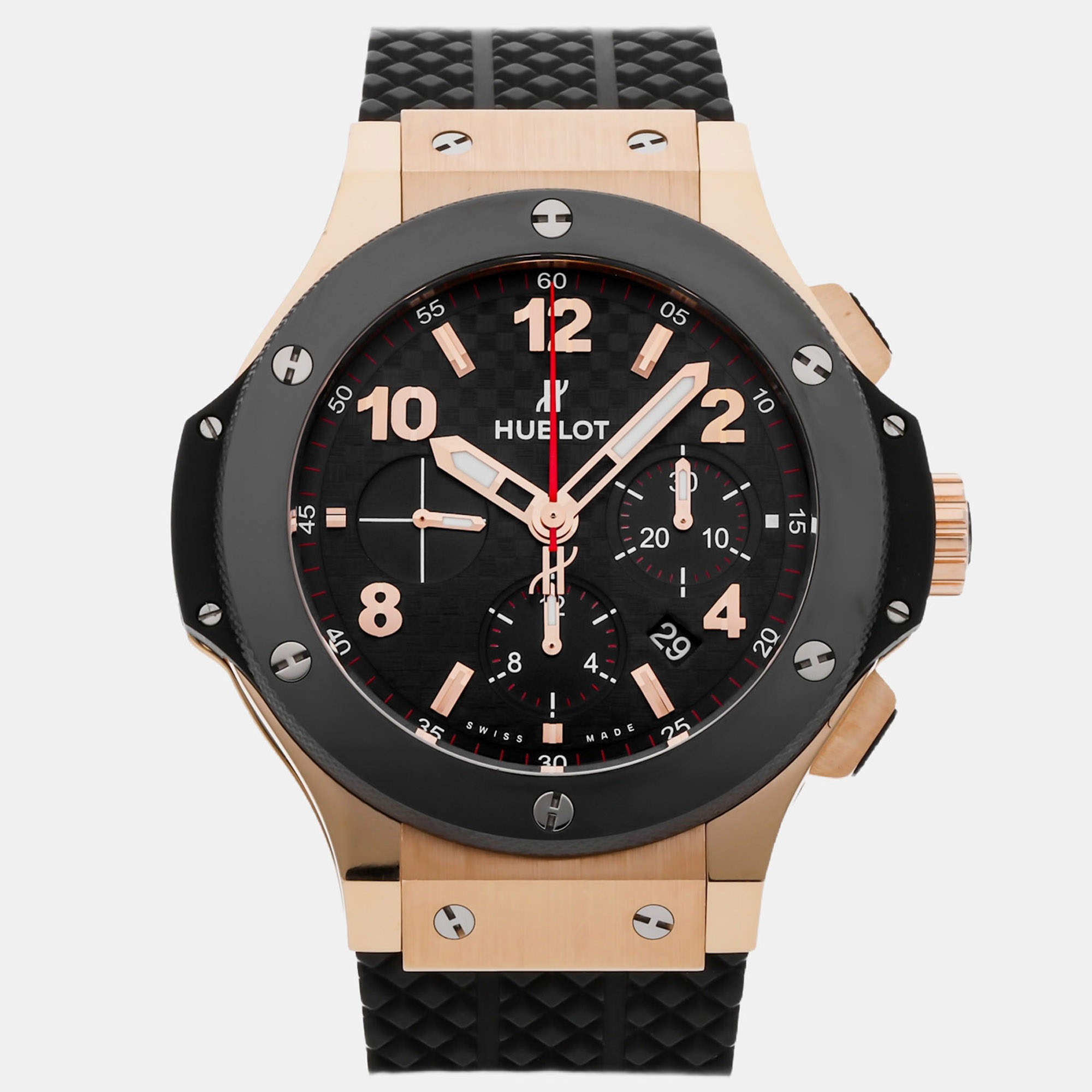 Pre Owned Pre-Owned Hublot Big Bang Chronograph 301.PB.131.RX Black Automatic 18k Rose Gold Men's Wristwatch 44 MM