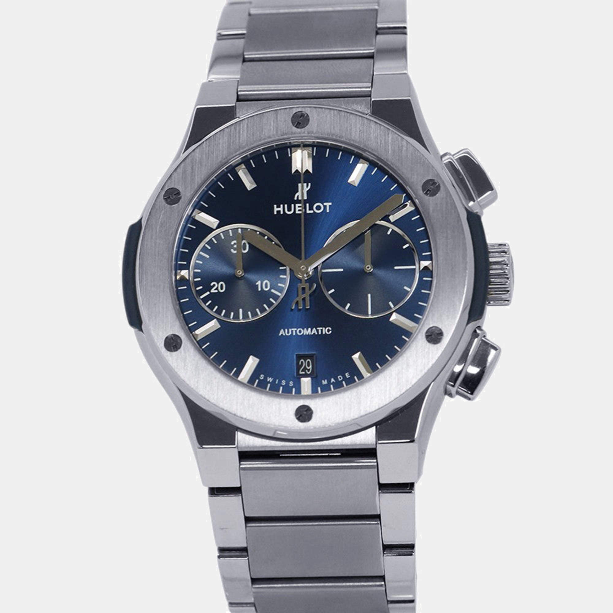 Pre Owned Hublot Classic Fusion 520.NX.7170.NX Blue Titanium Automatic Men Wristwatch 45mm
