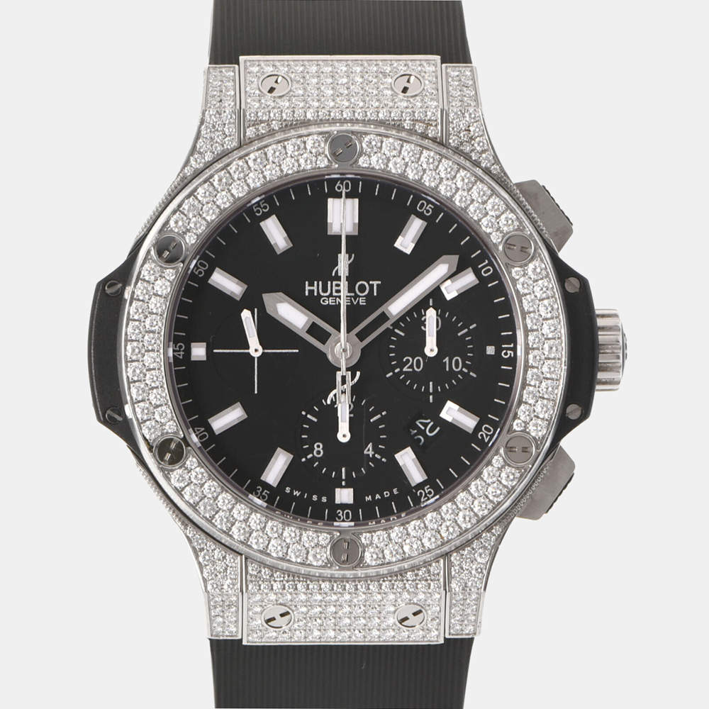 Pre Owned Hublot Black Diamonds Stainless Steel Big Bang Evolution 301.SX.1170.RX.1704 Men's Wristwatch 44 mm