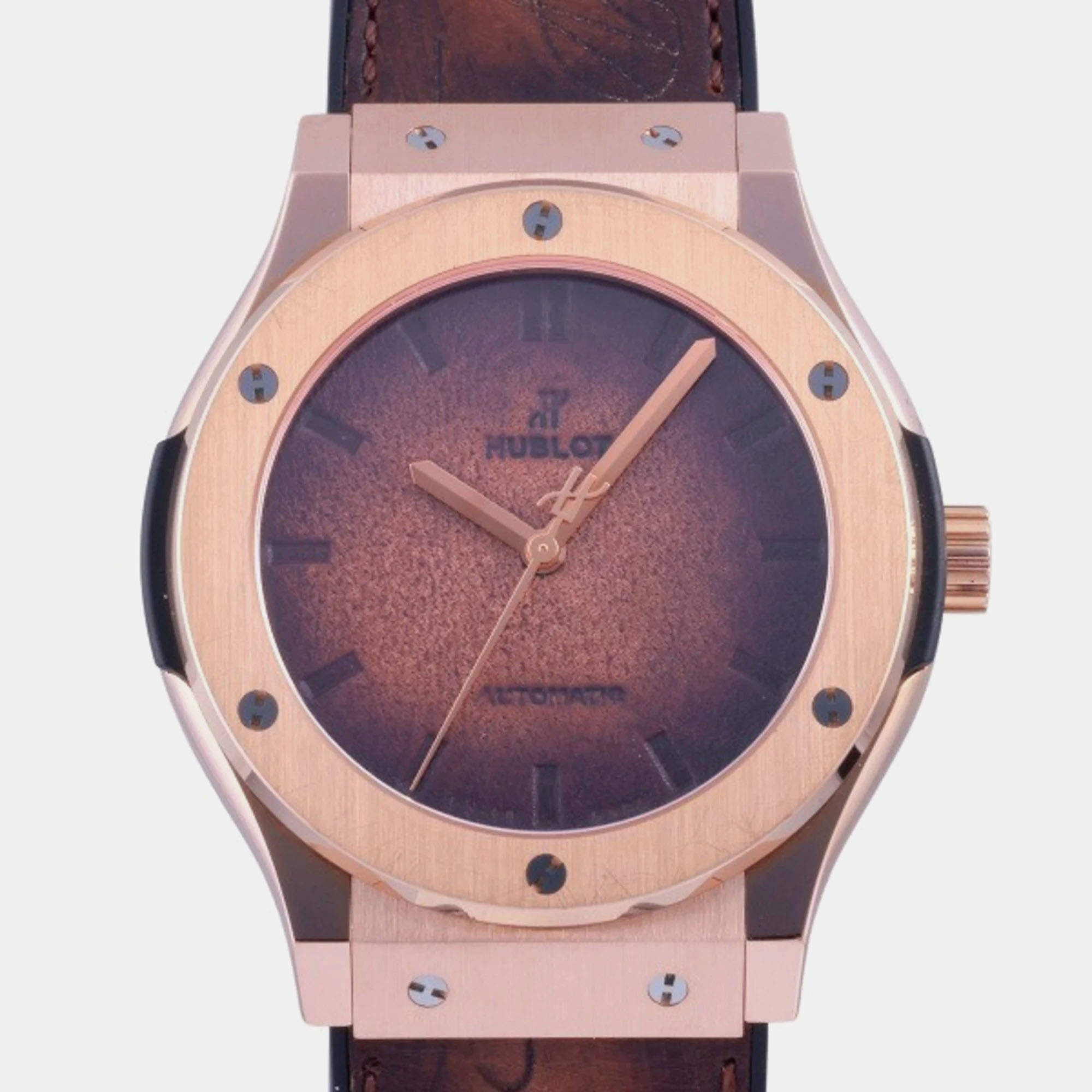 Hublot Brown 18k Rose Gold Classic Fusion 511.OX.0500.VR.BER16 Automatic Men's Wristwatch 45 mm