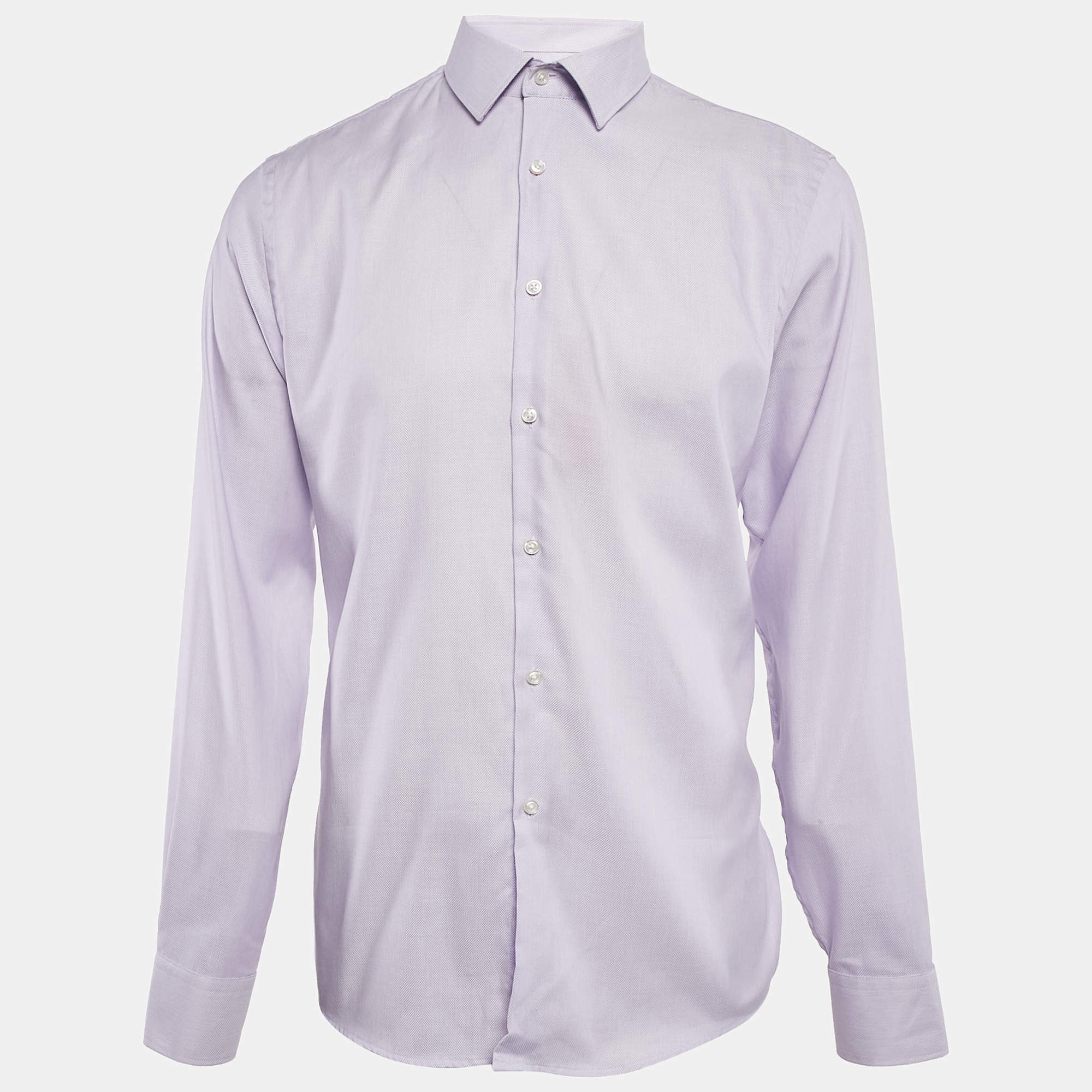 Hugo Boss Light Purple Patterned Cotton Sharp Fit Shirt XL