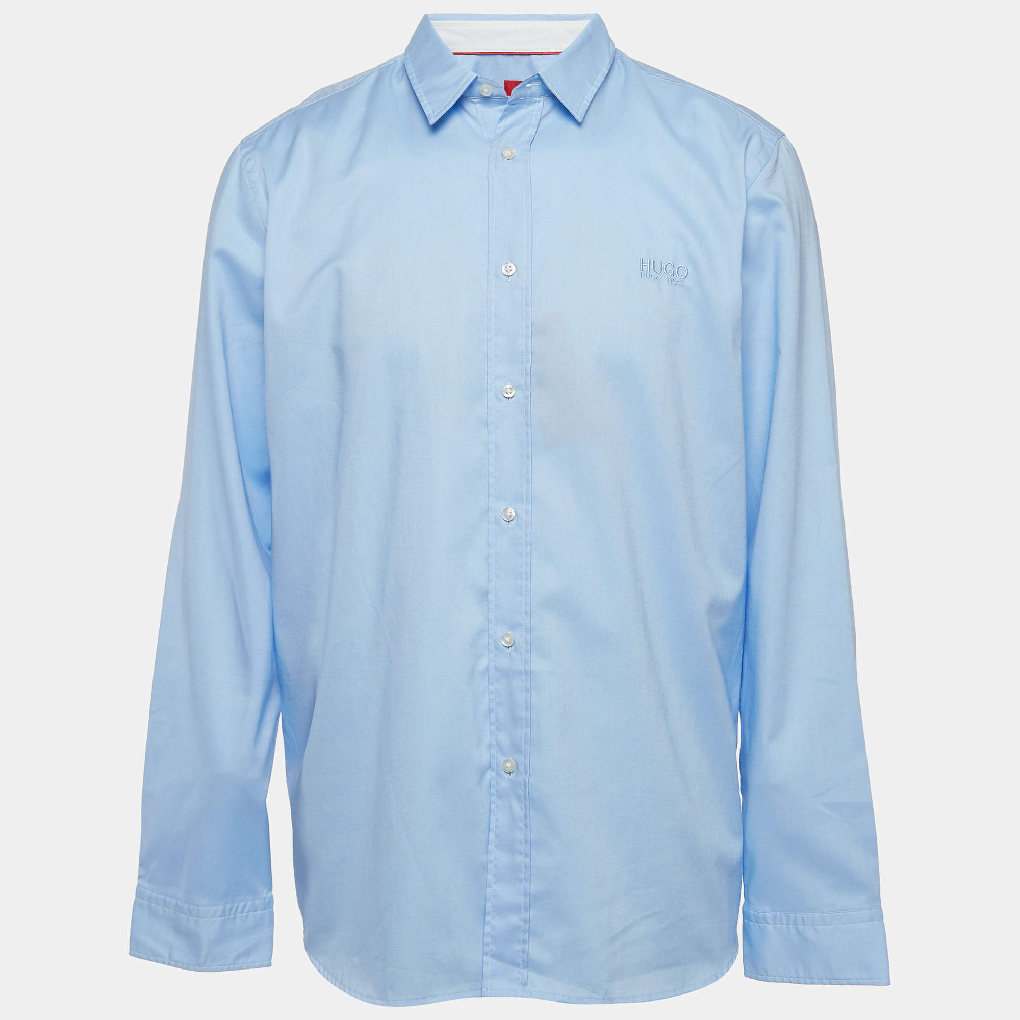 Hugo Boss Blue Logo Embroidered Cotton Long Sleeve Shirt XXXL
