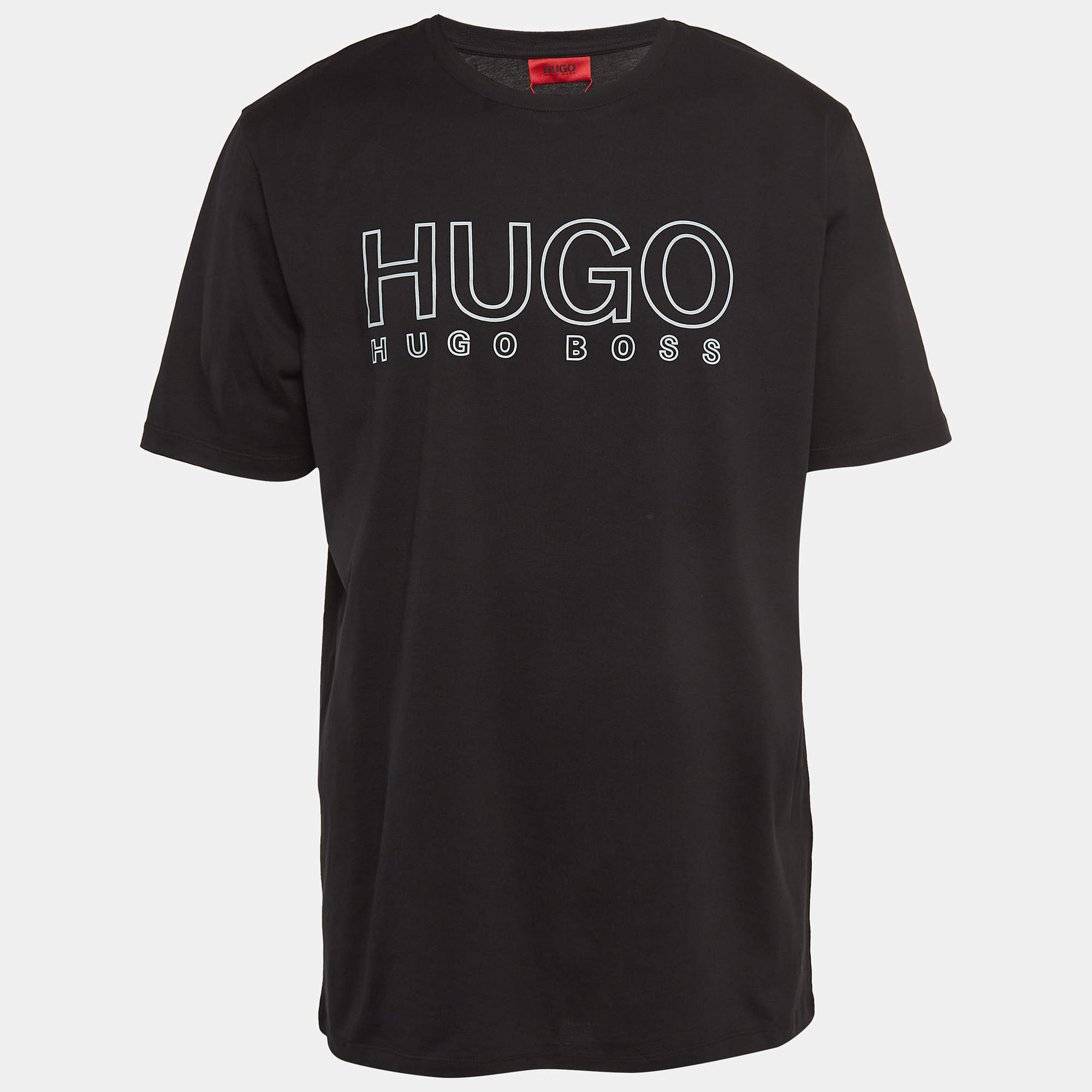 Pre Owned Hugo Boss Black Logo Print Cotton Crew Neck T-Shirt XL