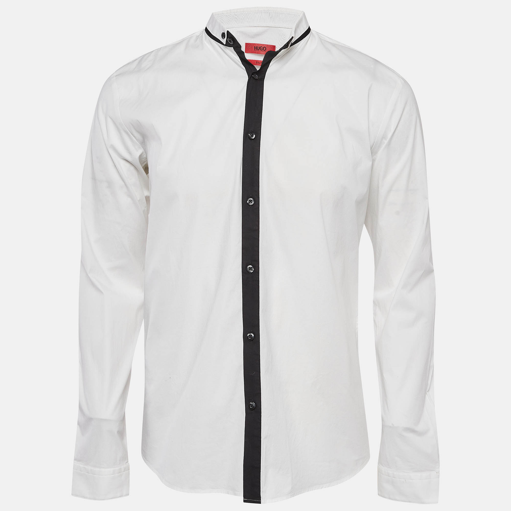 Pre Owned Hugo Boss White Contrast Placket Poplin Slim Fit Shirt L