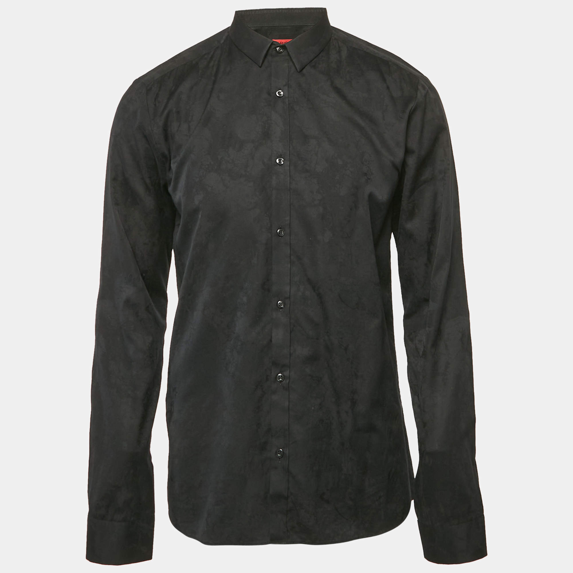 Hugo Boss Black Patterned Cotton Extra Slim Fit Shirt L