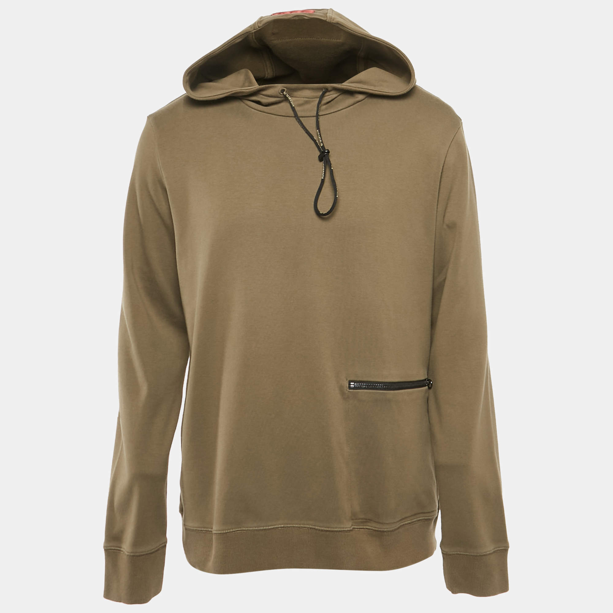 Pre Owned Hugo Boss Unisex Olive Green Cotton Knit Hoodie XL