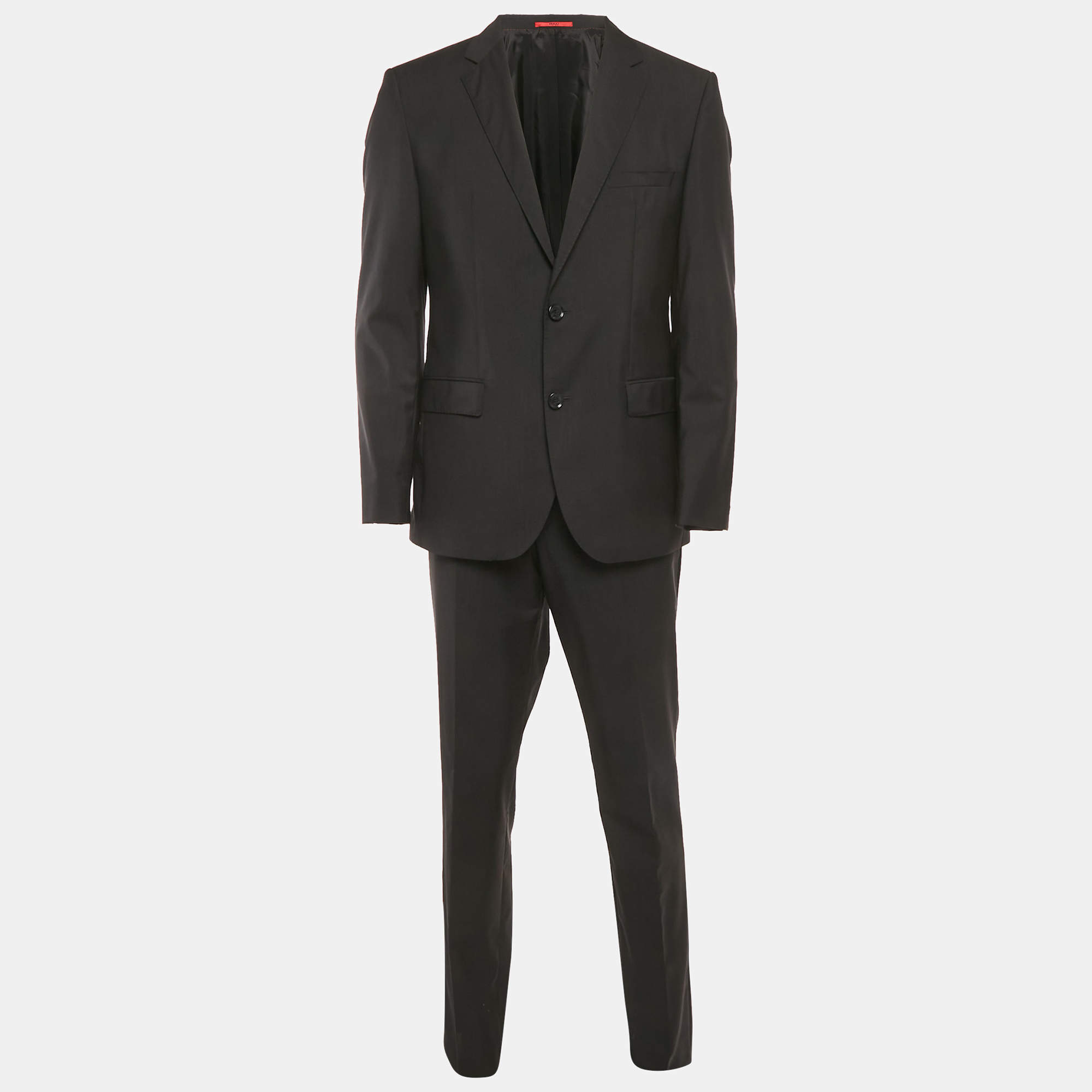 Pre Owned Hugo Boss Black Wool Single Breasted Suit XL