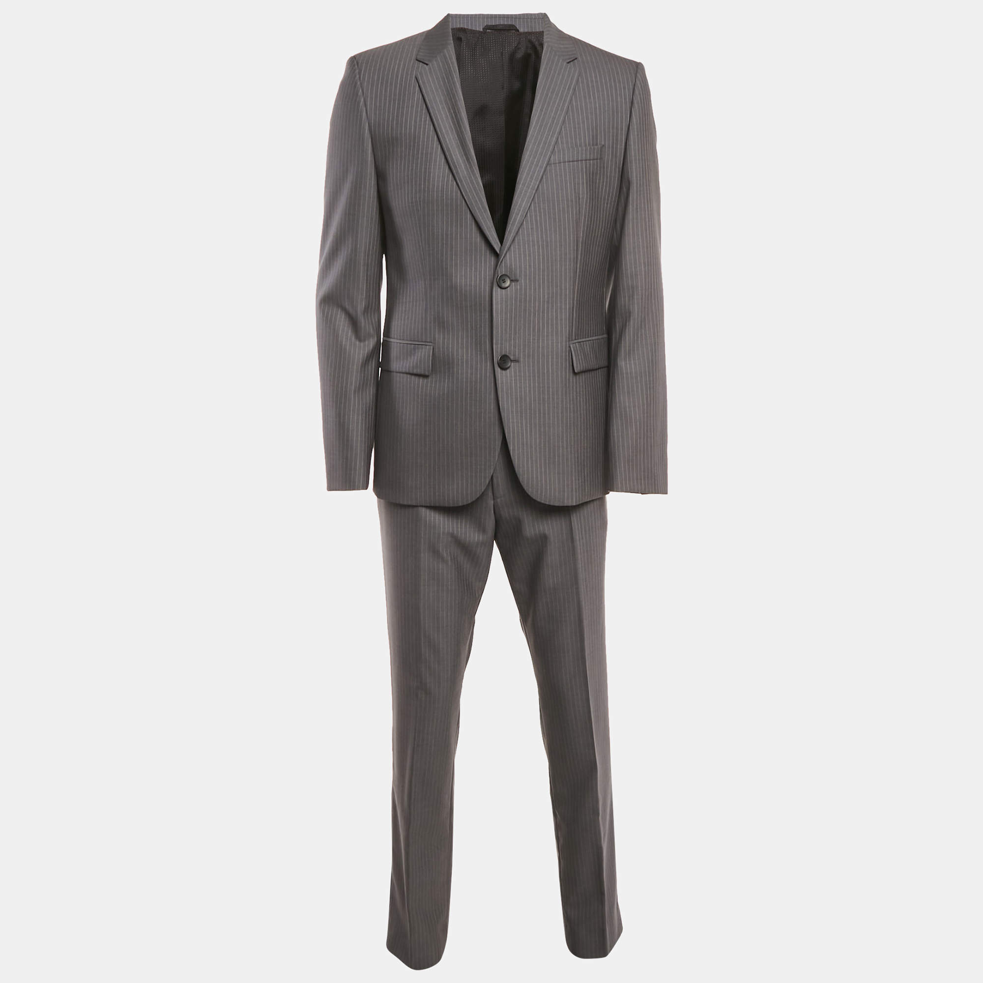 Pre Owned Hugo Boss Grey Pin Striped Wool Aeron1/Hamen1 Suit XL