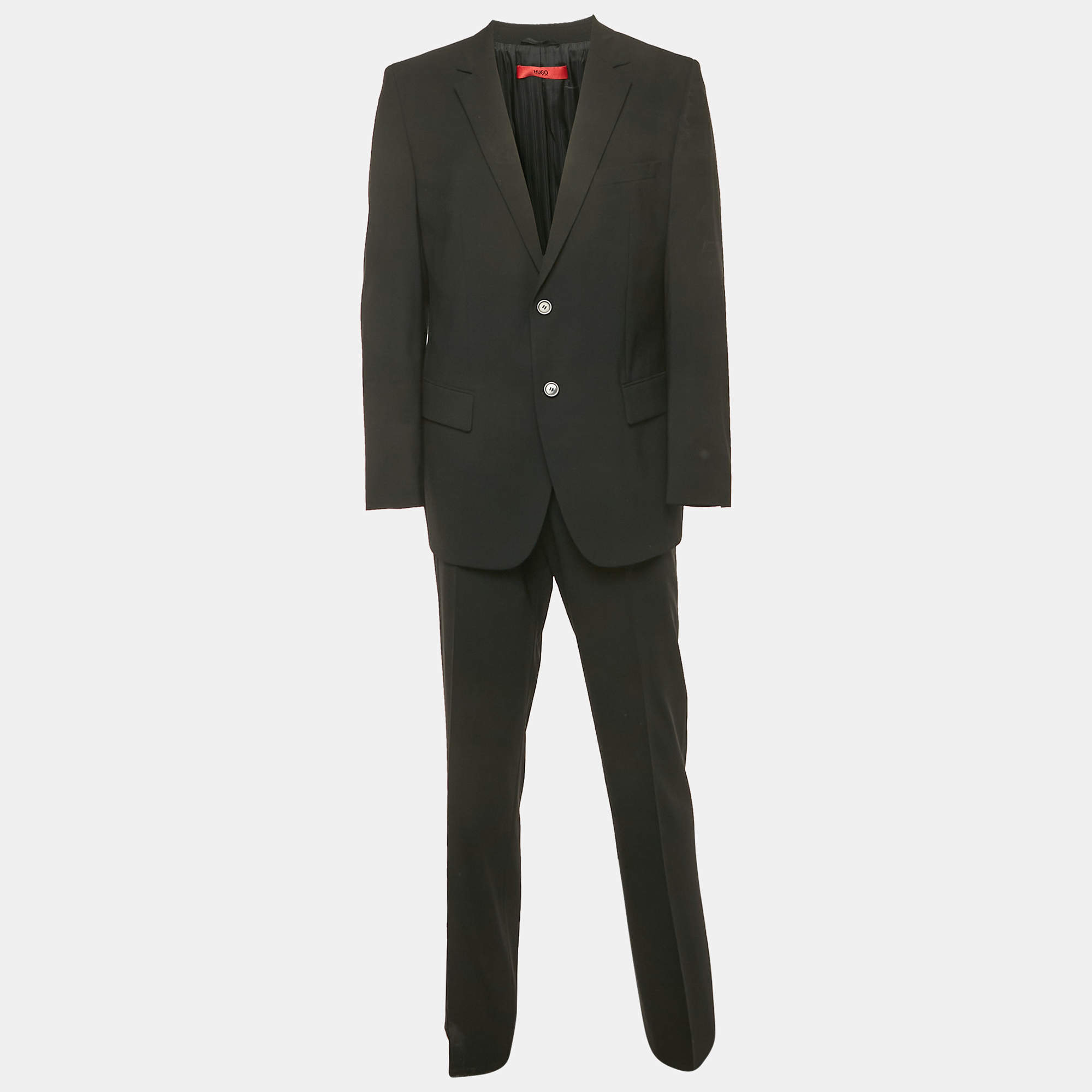 Pre Owned Hugo Boss Black Wool Single Breasted Suit XL