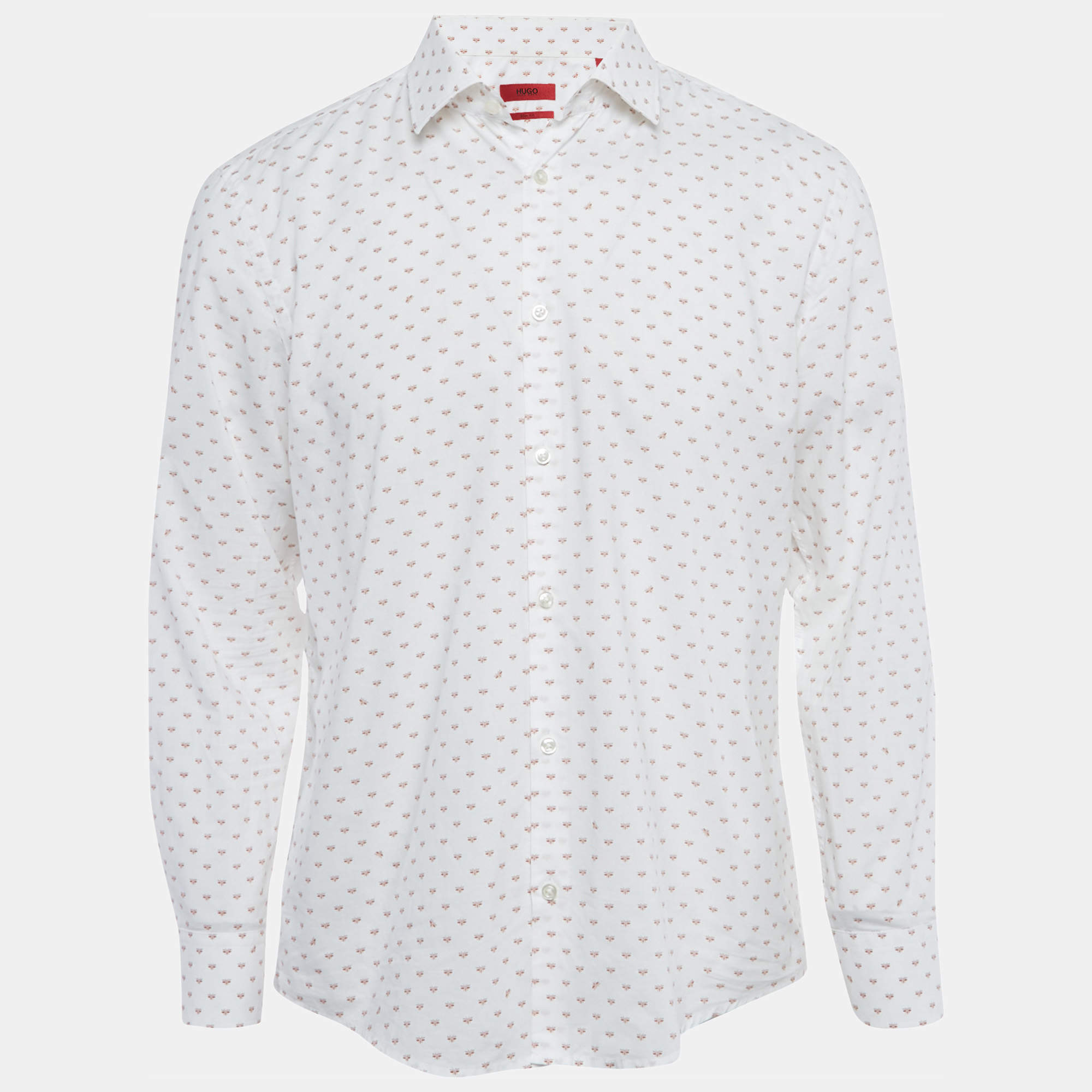 Pre Owned Hugo Boss White Bee Print Cotton Long Sleeve Shirt L