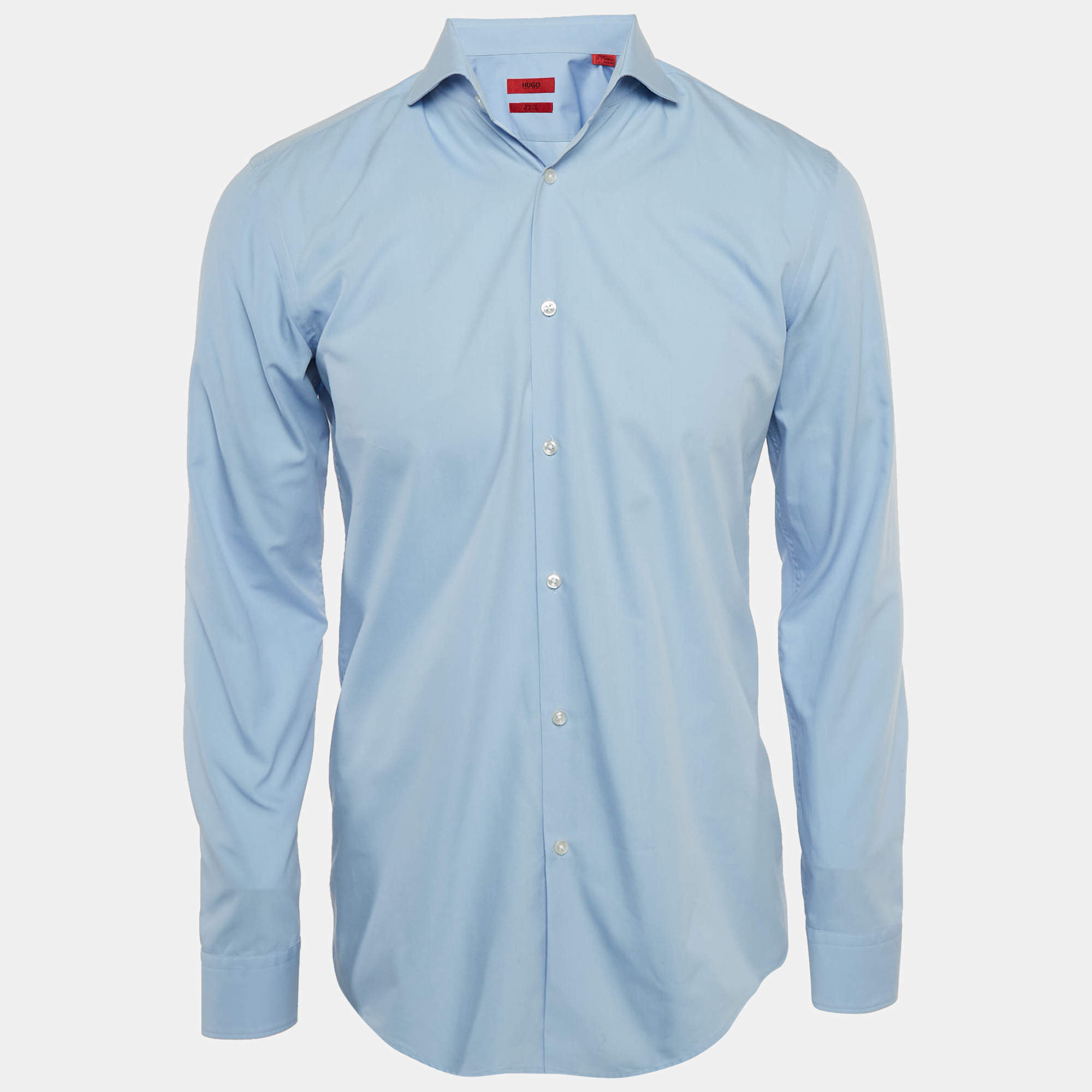 Pre Owned Hugo Boss Blue Cotton Full Sleeve Slim Fit Shirt M