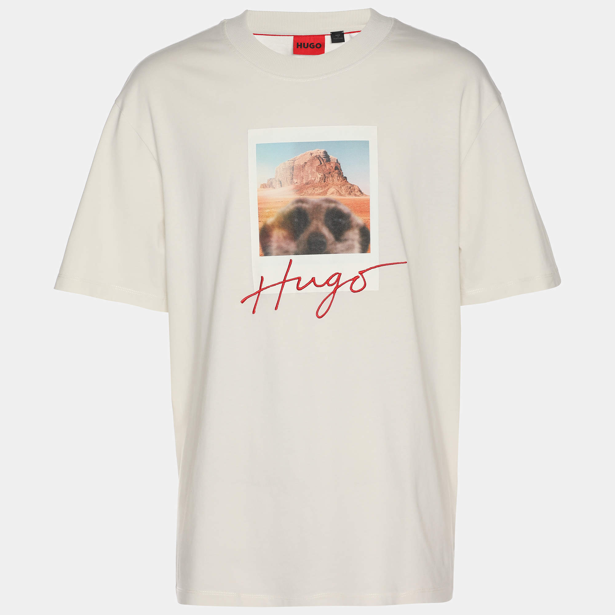 Pre Owned Hugo Boss Cream Jersey Logo Embroidered T-Shirt L