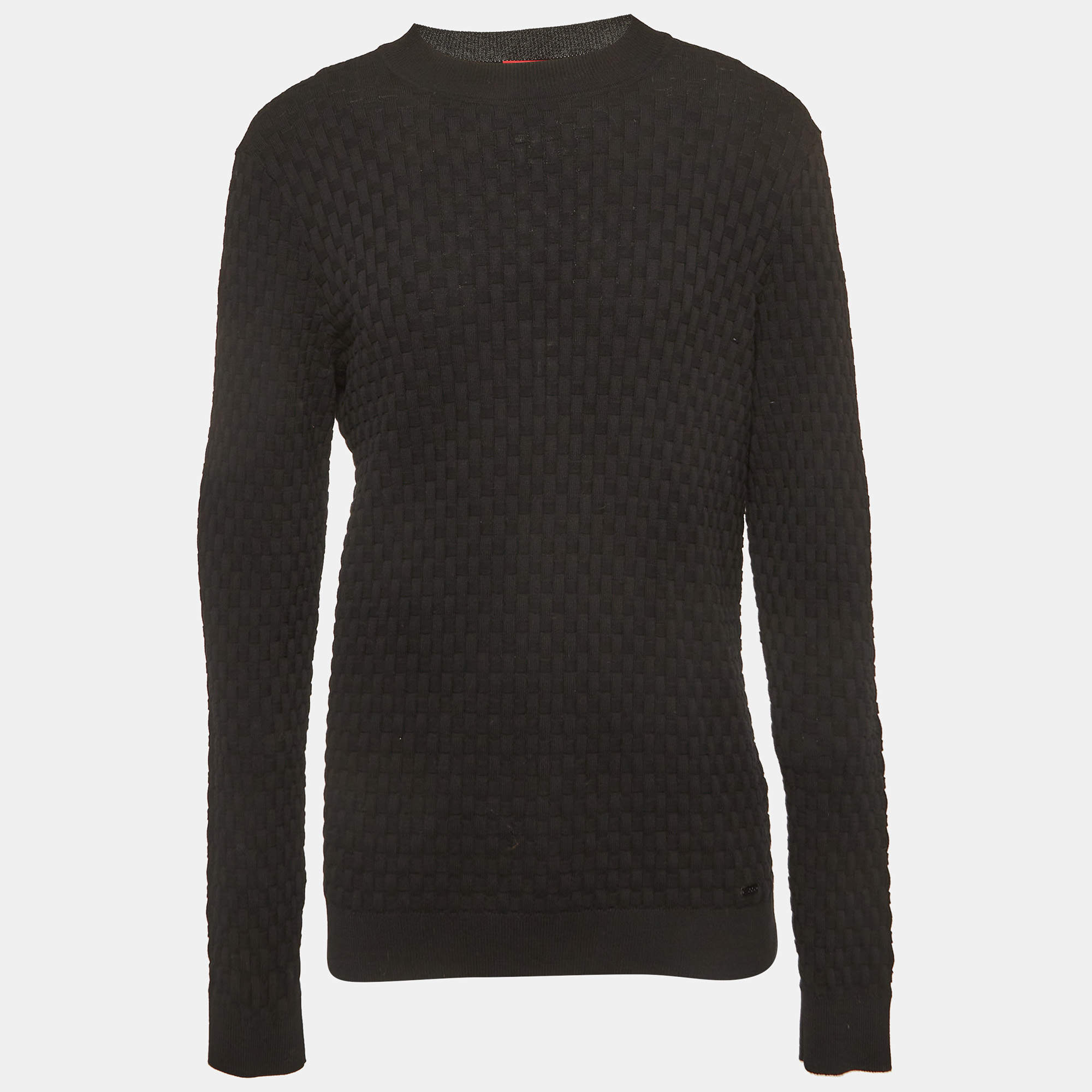 Pre Owned Hugo Boss Black Basket Knit Crewneck Sweatshirt L