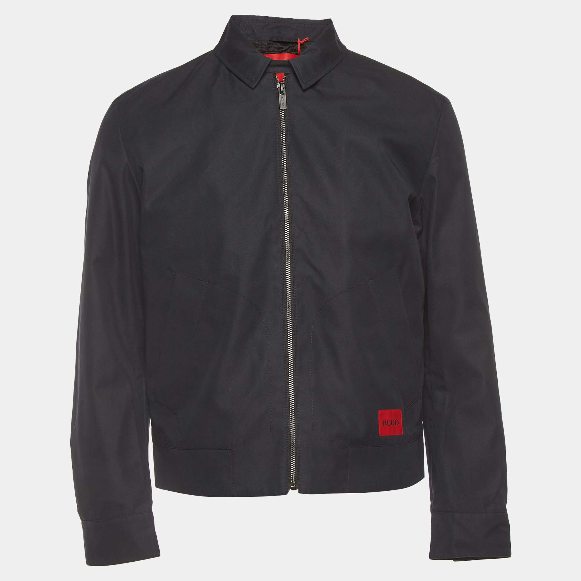 مملوكة مسبقًا Hugo By Hugo Boss Navy Blue Logo Detail Gabardine Barry Trucker Jacket S