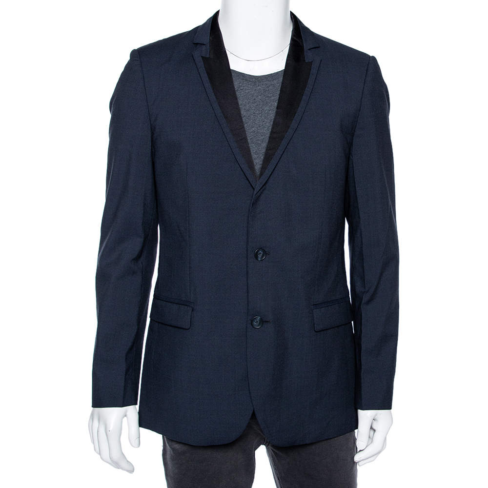 Hugo Boss Blue Wool Contrast Lapel Trim Single Breasted Aderik/Heise Blazer L