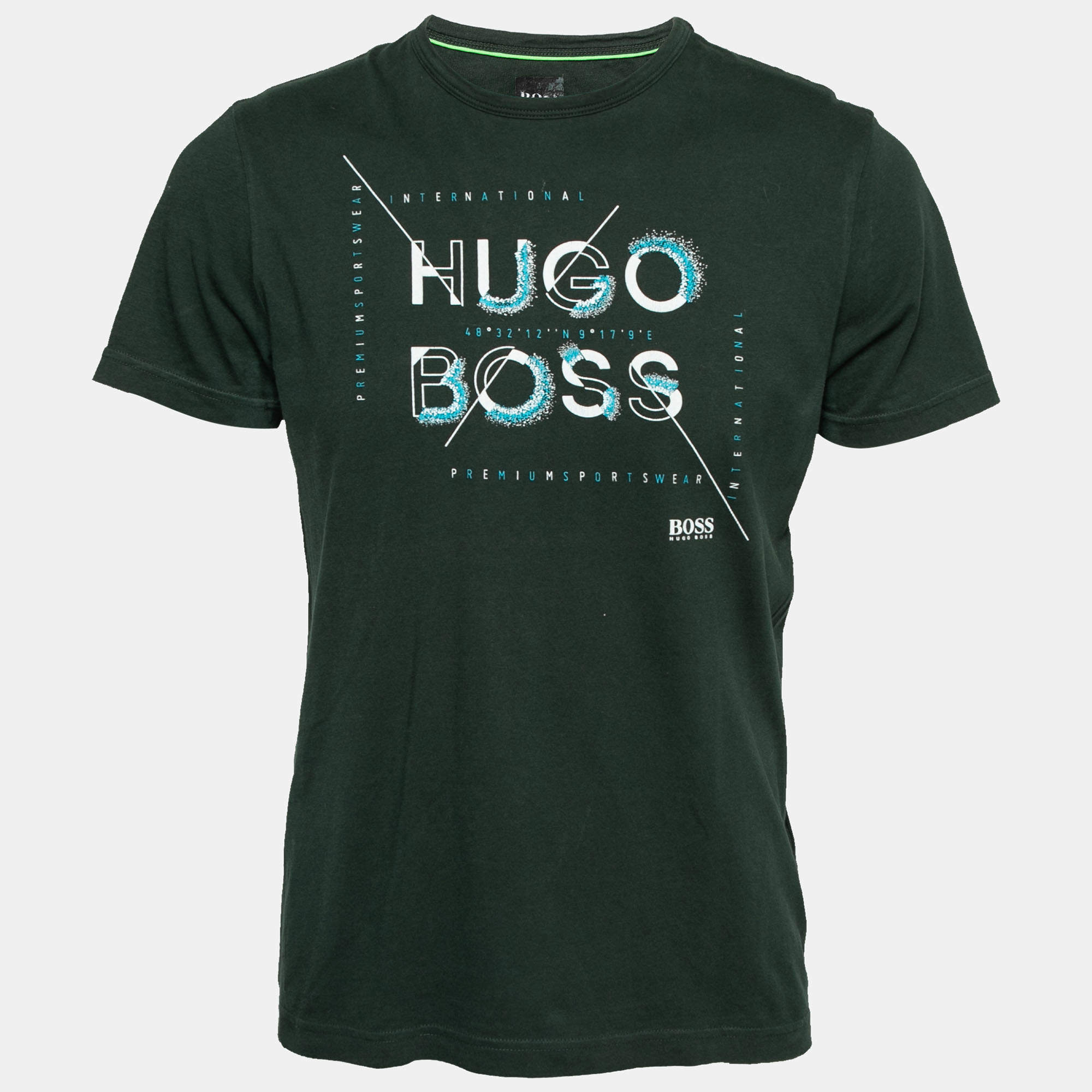 Hugo Boss Green Cotton Logo Printed Short Sleeve T-Shirt M Hugo Boss