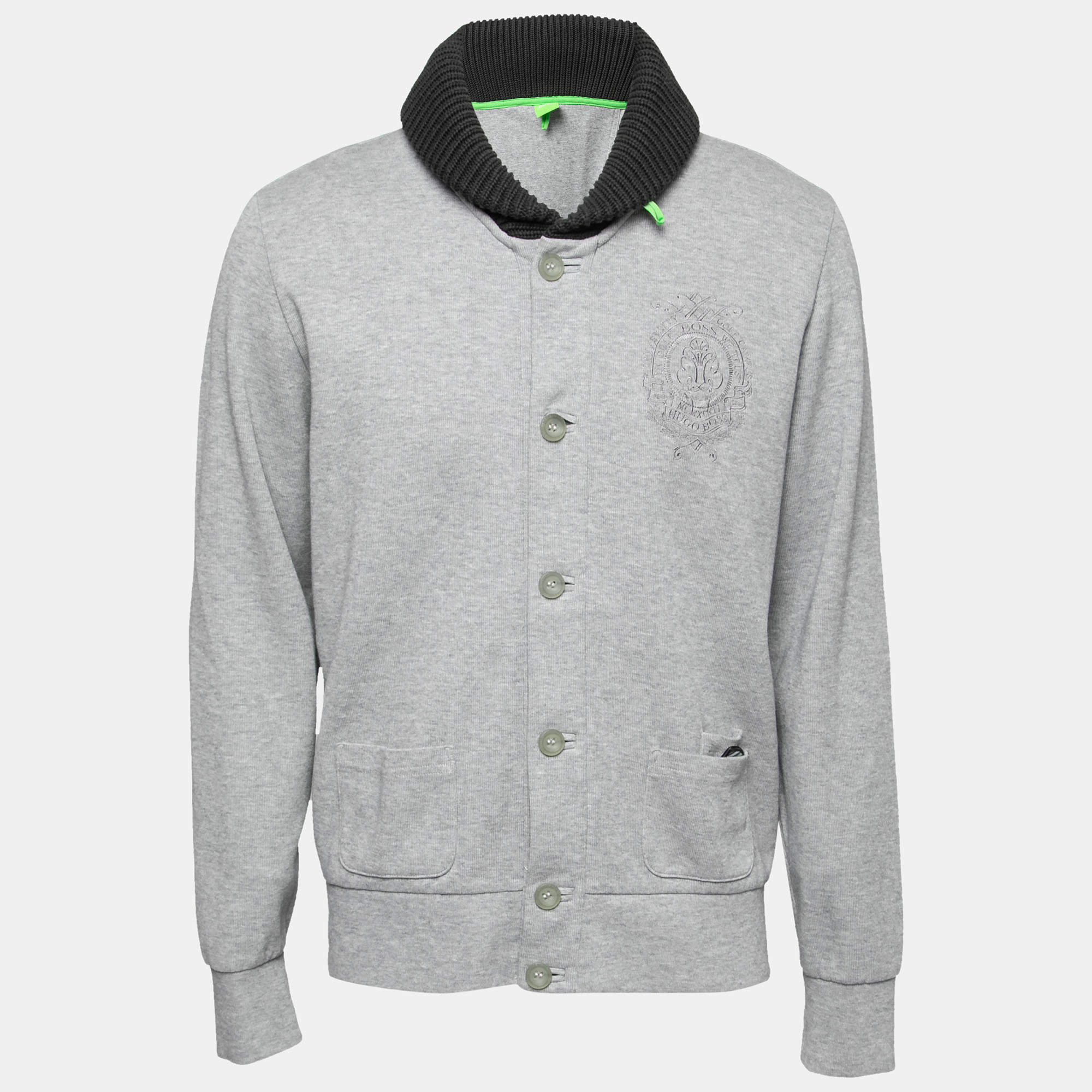 مملوكة مسبقًا Boss by Hugo Boss Grey Cotton Button Front Jacket L