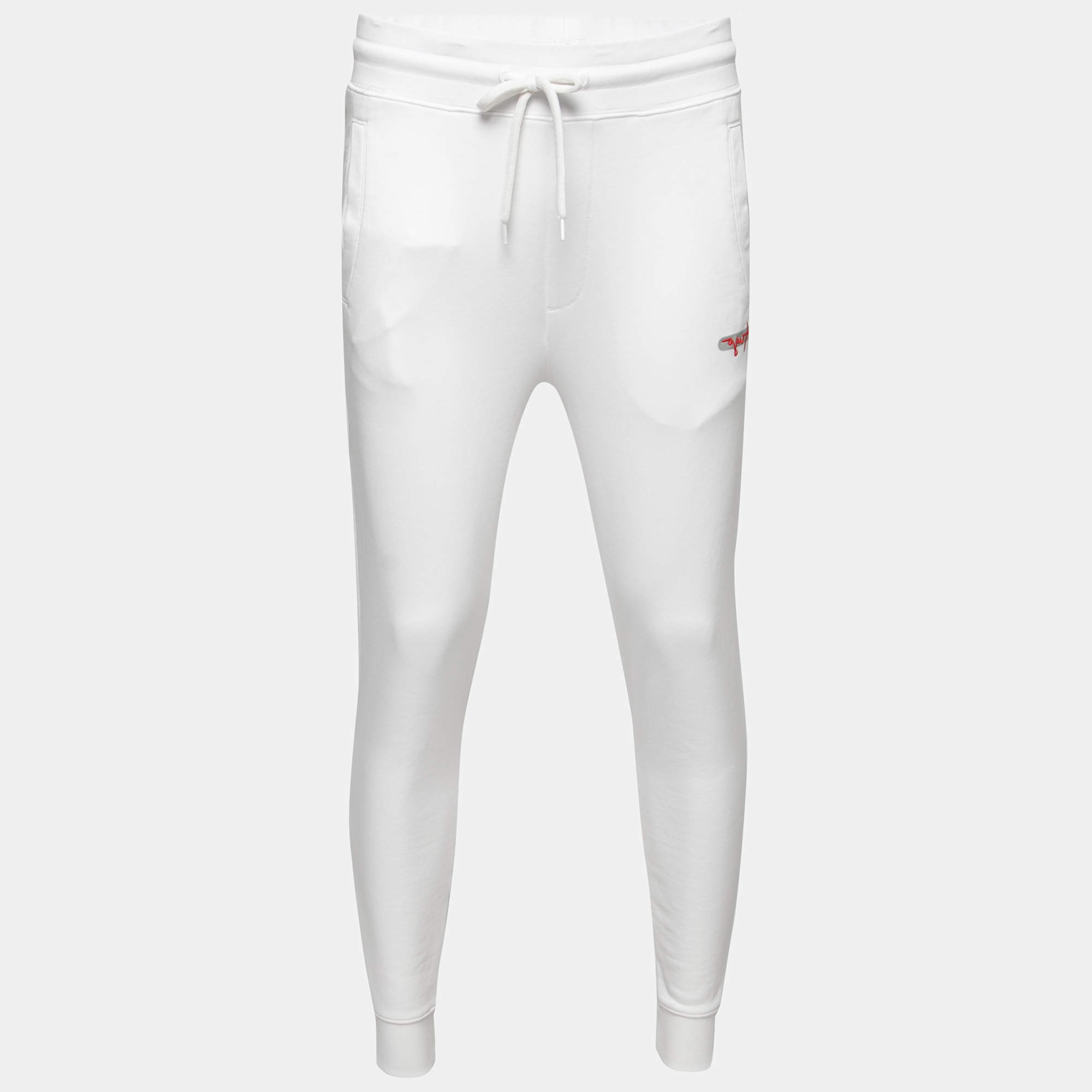 Hugo Boss White Cotton Logo Embroidered Joggers S