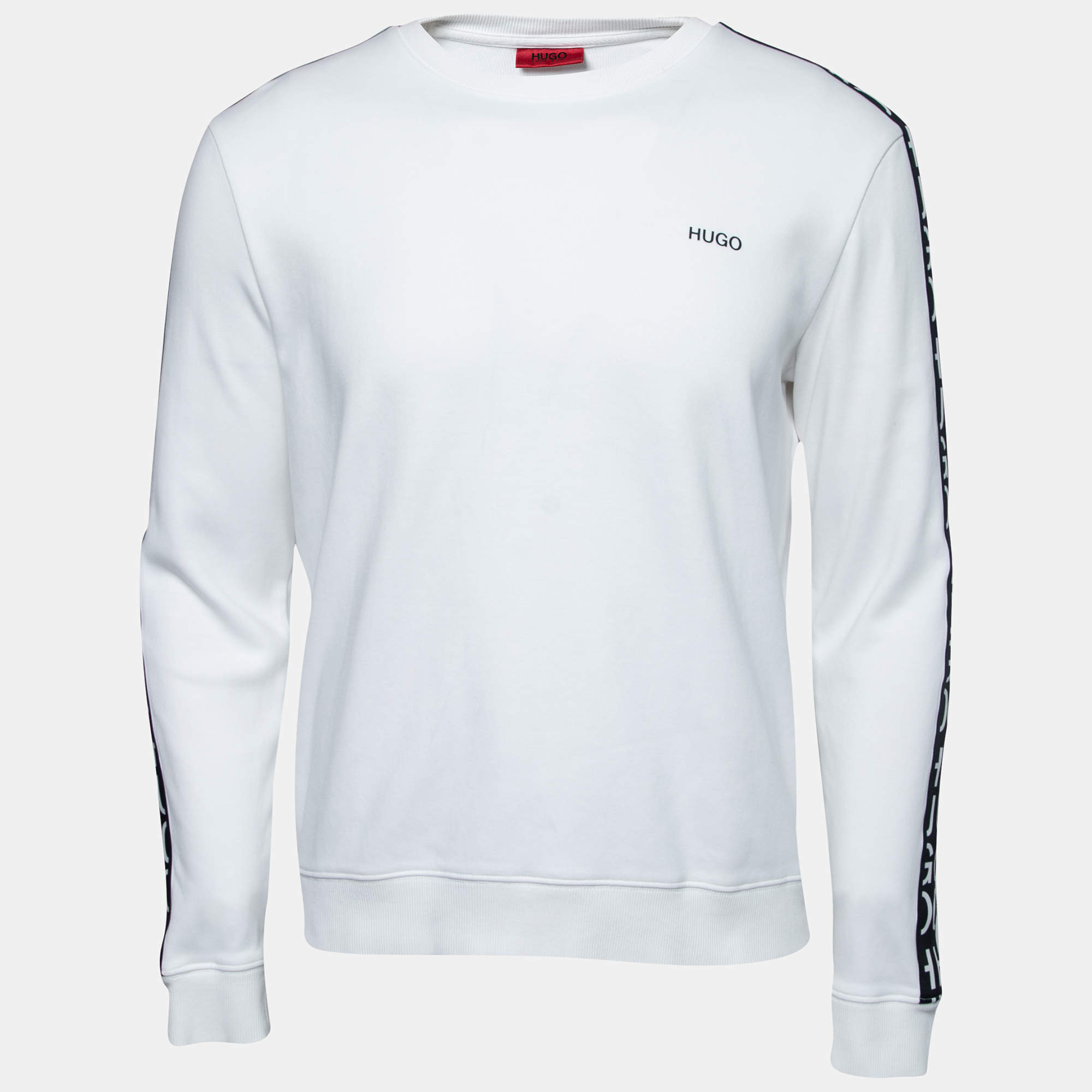 Hugo Boss White Cotton Logo Tape Trimmed Crewneck Sweatshirt M