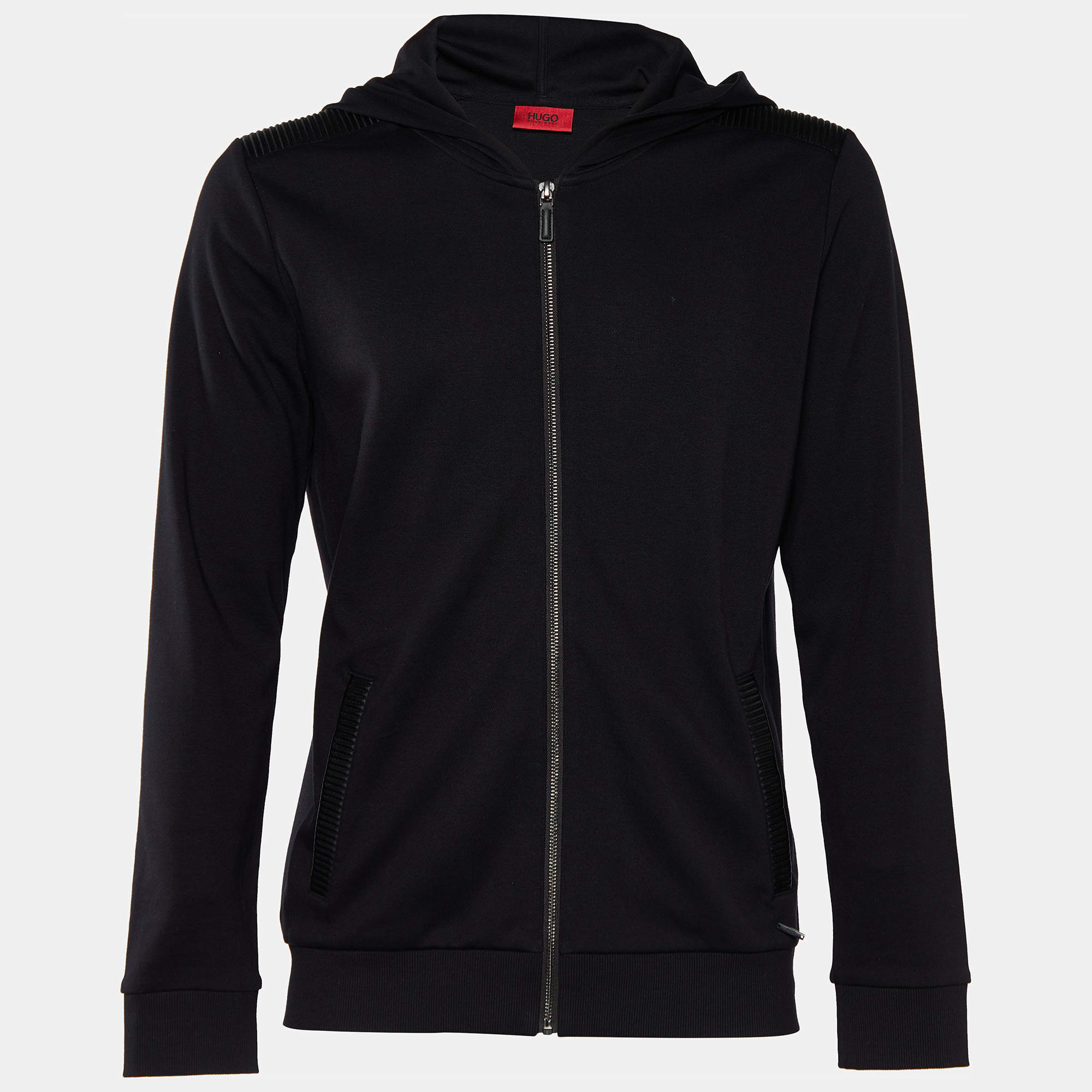 Pre Owned Hugo Boss Black Cotton Dellagio Zip Up Hooded Jacket M