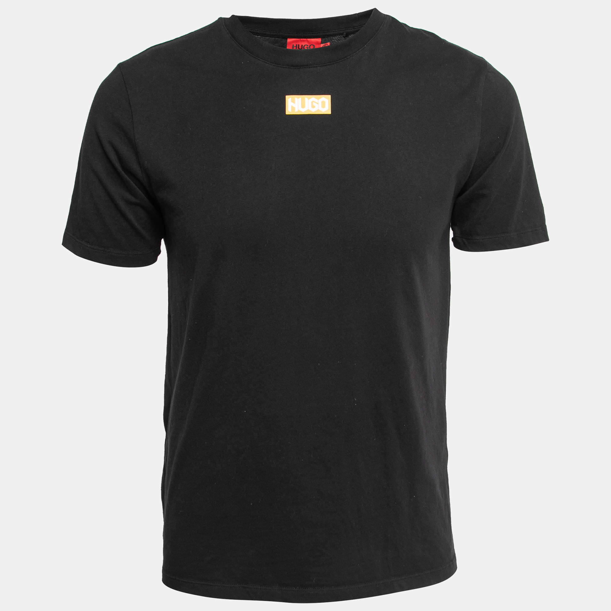 Pre Owned Hugo Boss Black Logo Printed Cotton Crew Neck T-Shirt S