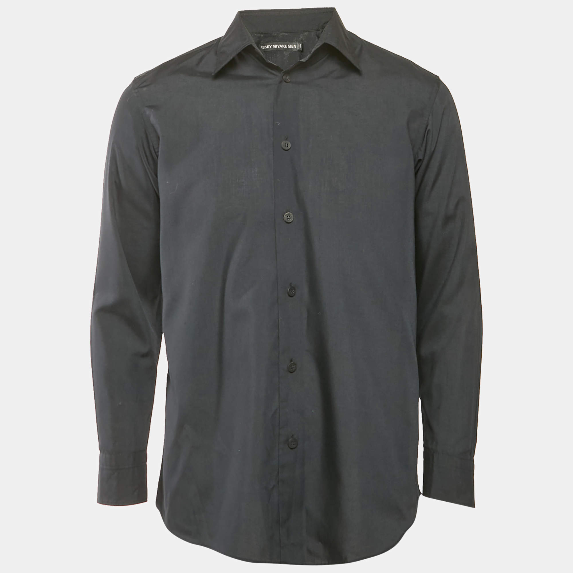 Issey Miyake Men Black Crepe Pintucks Detail Shirt S