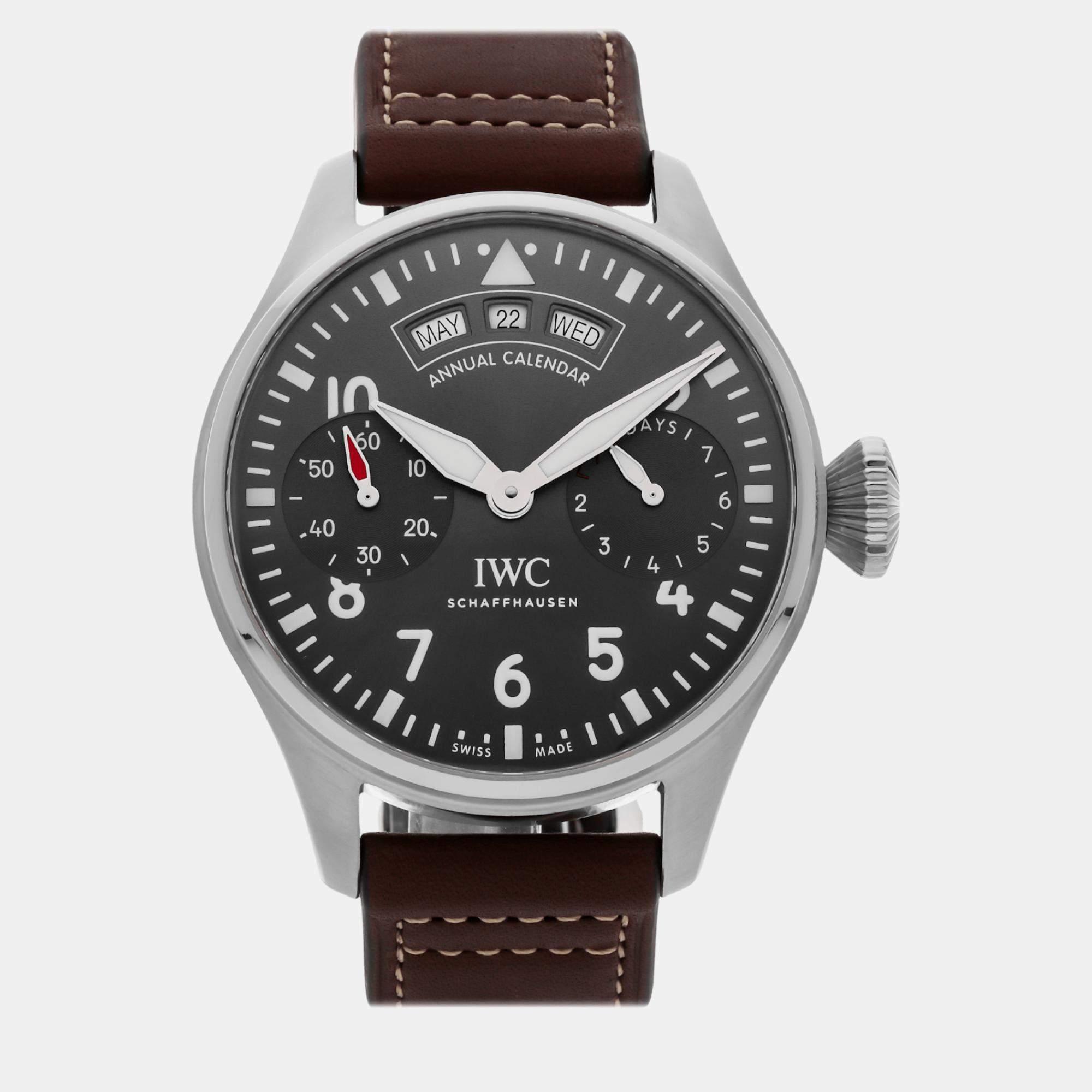 IWC Grey Stainless Steel Big Pilot's IW5027-02 Automatic Men's Wristwatch 46 mm