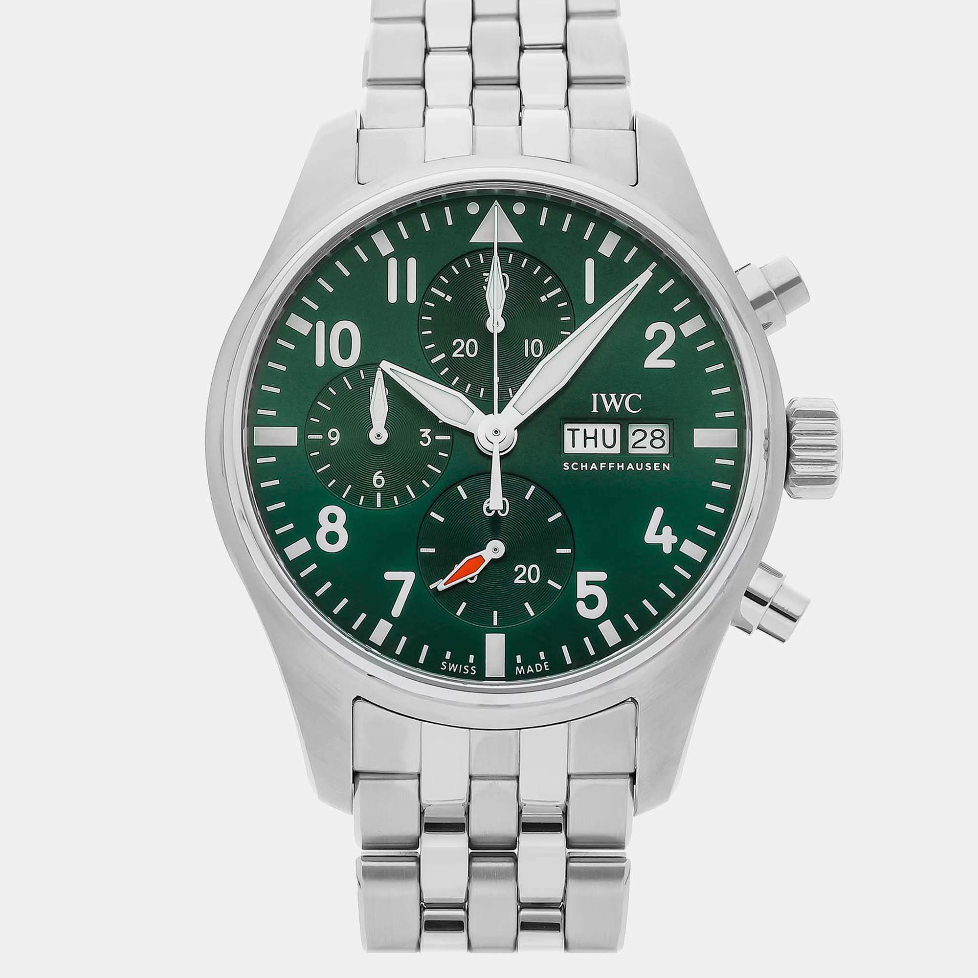 IWC Green Stainless Steel Pilot's IW3881-04 Automatic Men's Wristwatch 41 mm