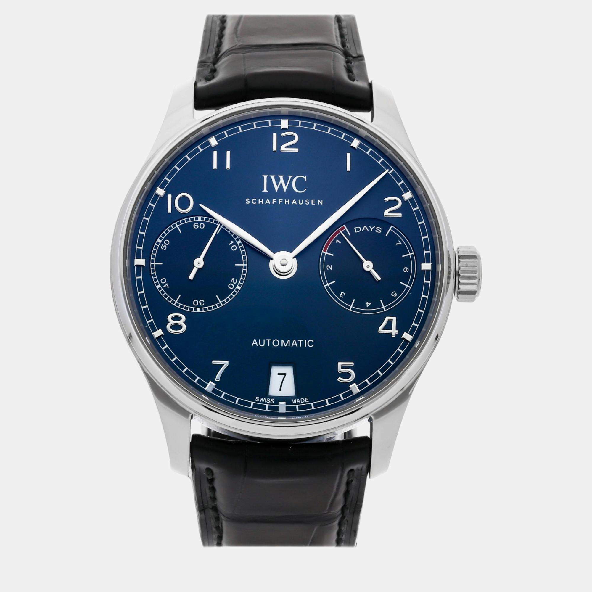 IWC Blue Stainless Steel Portugieser IW5007-10 Automatic Men's Wristwatch 42 mm