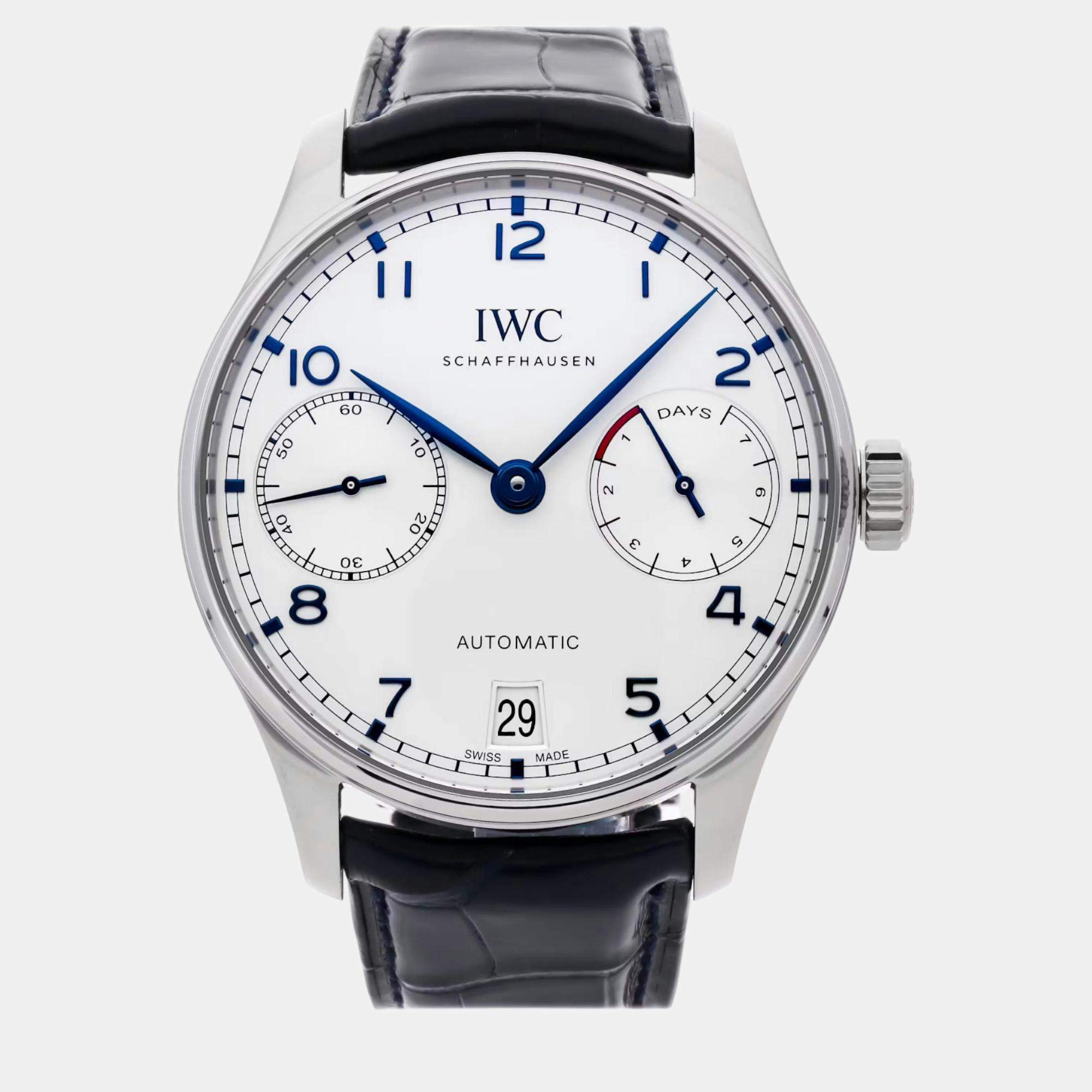 IWC Silver Stainless Steel Portugieser IW5007-05 Automatic Men's Wristwatch 42 mm