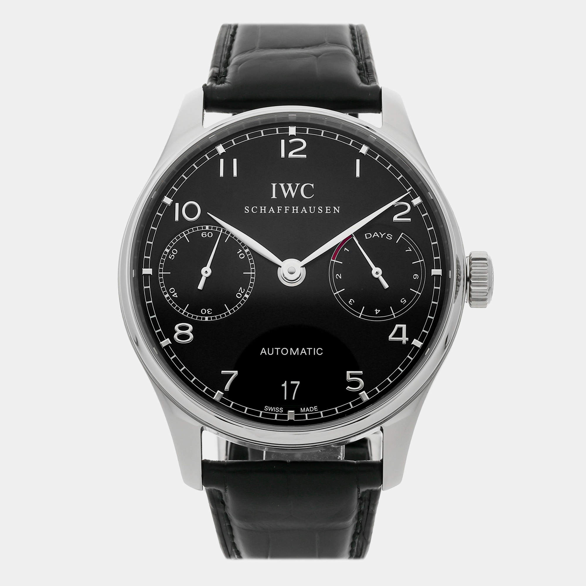 IWC Black Stainless Steel Portuguese IW5001-09 Automatic Men's Wristwatch 42 mm