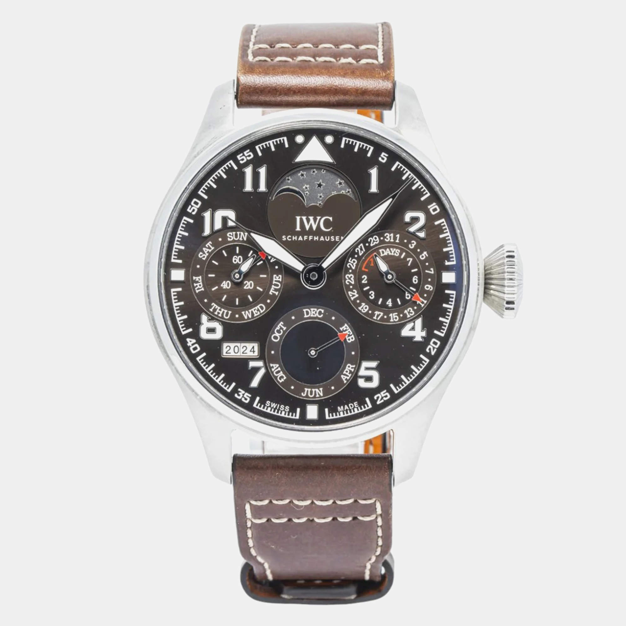 IWC Brown Stainless Steel Big Pilot's IW503801 Automatic Men's Wristwatch 46mm