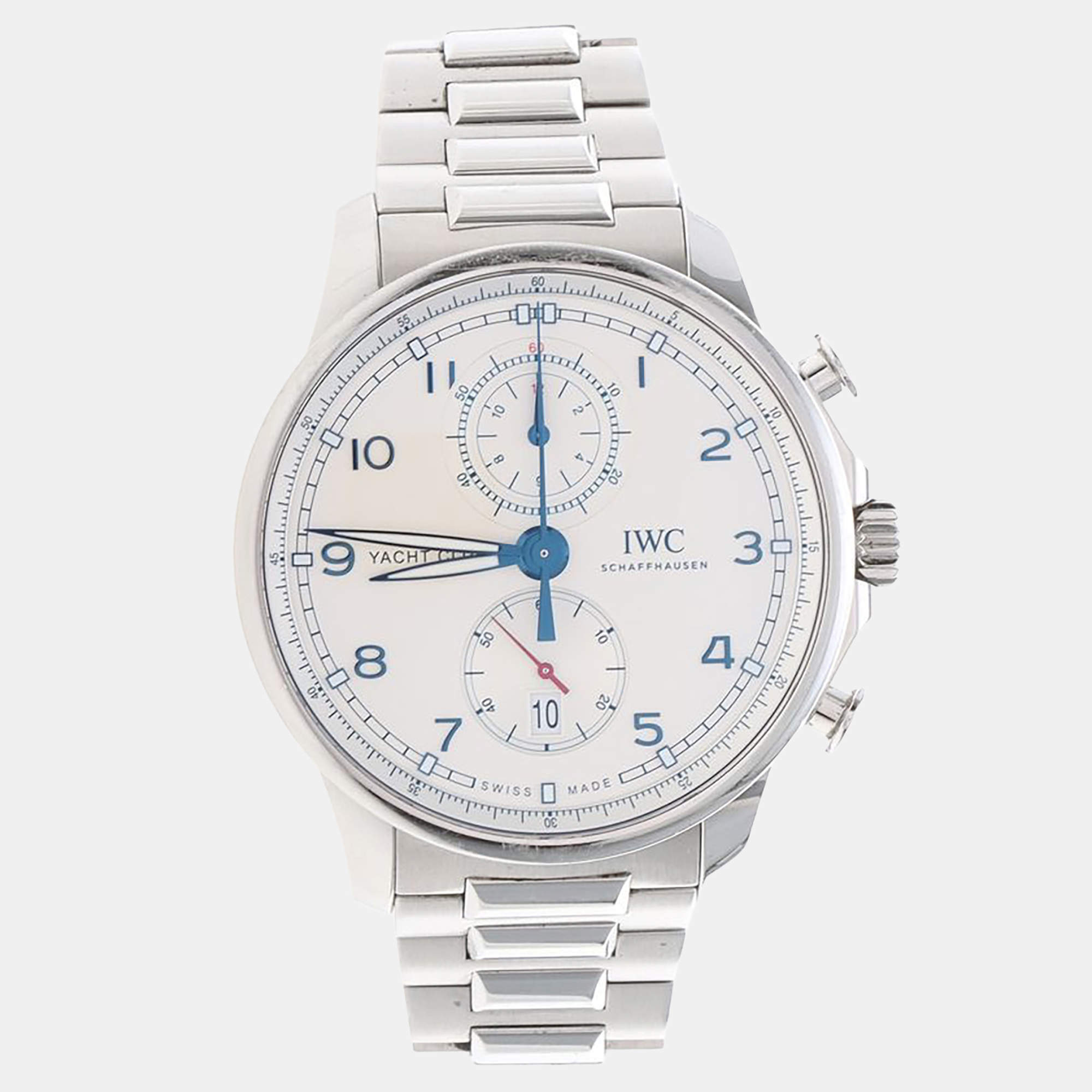 Pre Owned IWC Portuguese Yacht Club Chronograph IW390702 Automatic White Stainless Steel Men's Wristwatch 44mm