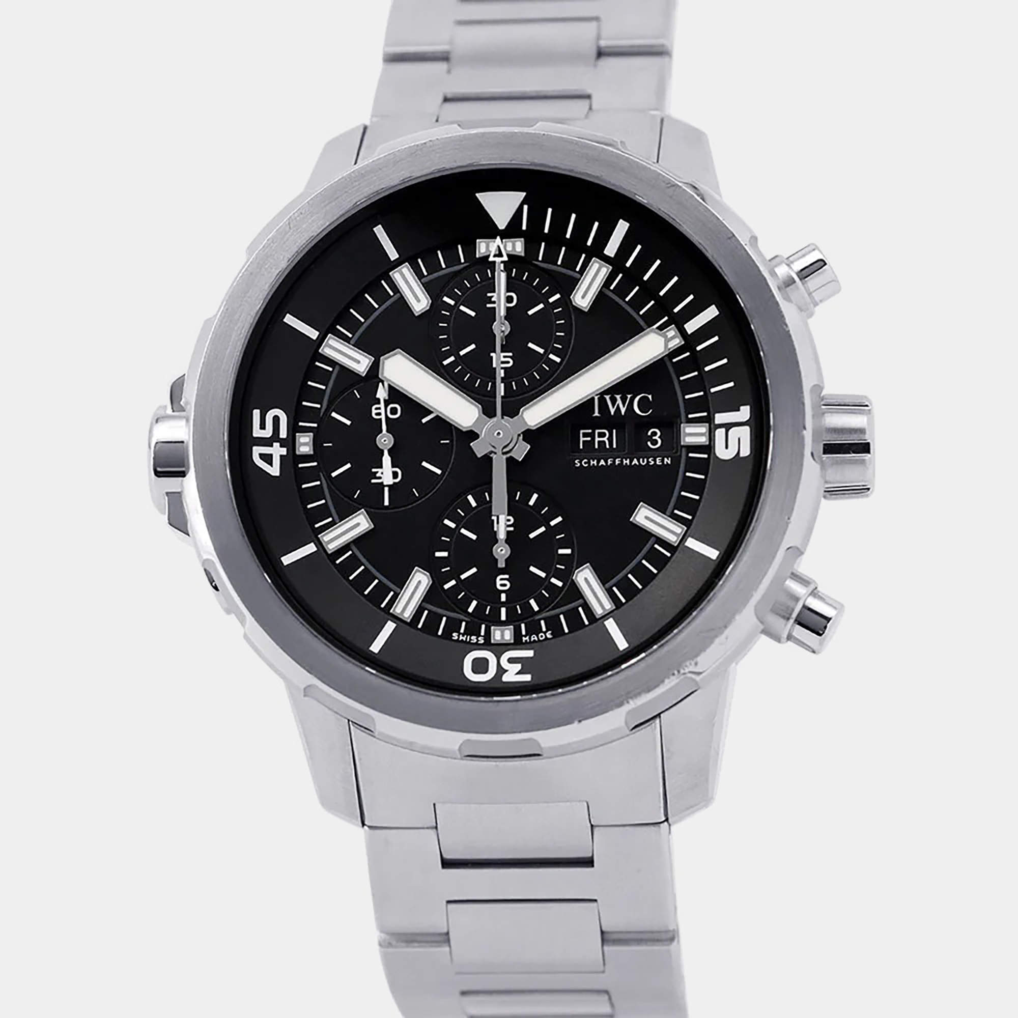 Pre Owned ساعة يد رجالية IWC أكواتايمر IW376804 أوتوماتيكية سوداء ستانلس ستيل 44 مم