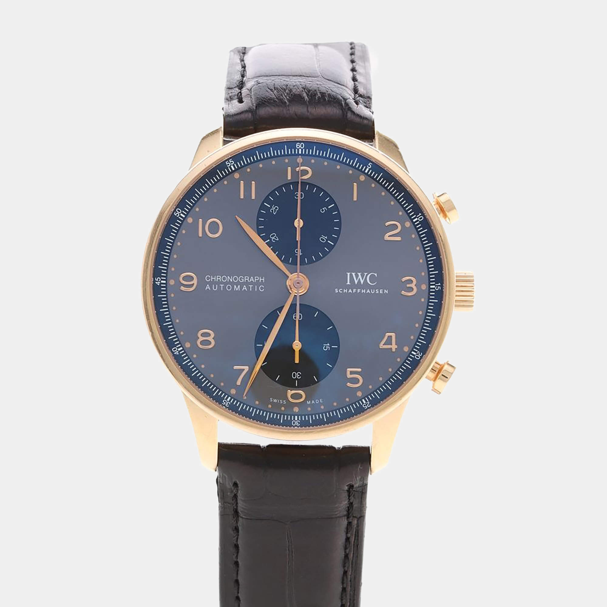 Pre Owned IWC Portugieser IW371610 Blue 18K Rose Gold Automatic Men Wristwatch 41mm