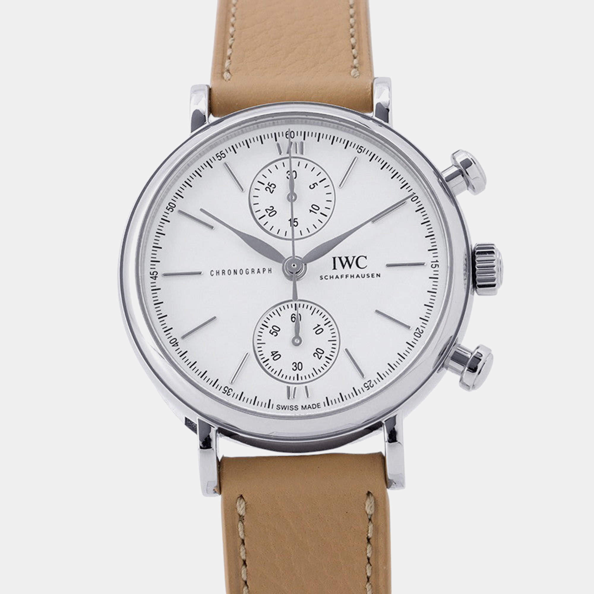 Pre Owned IWC Portofino Chronograph IW391502 White Stainless Steel Automatic Men's Watches 39mm