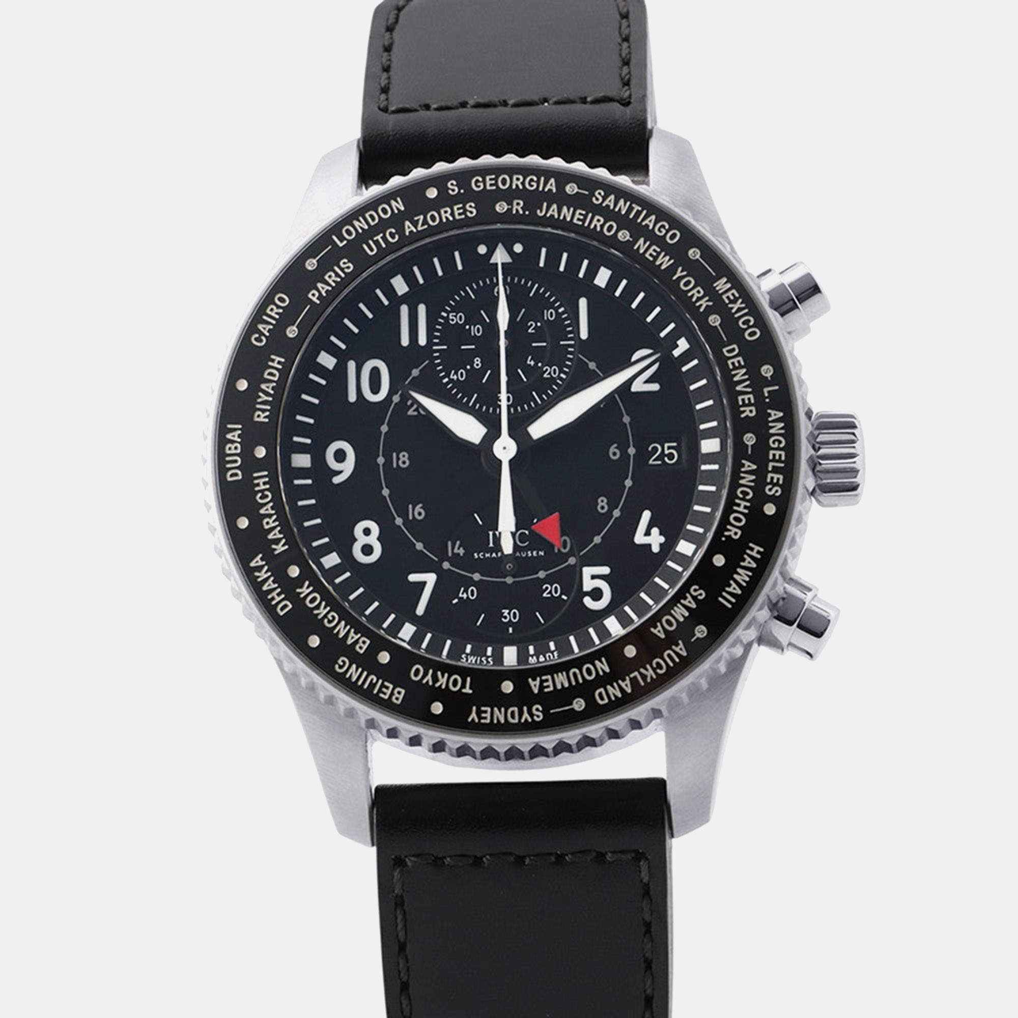Pre Owned IWC Pilot Timezoner IW395001 Black Stainless Steel Automatic Men's Watch 46mm