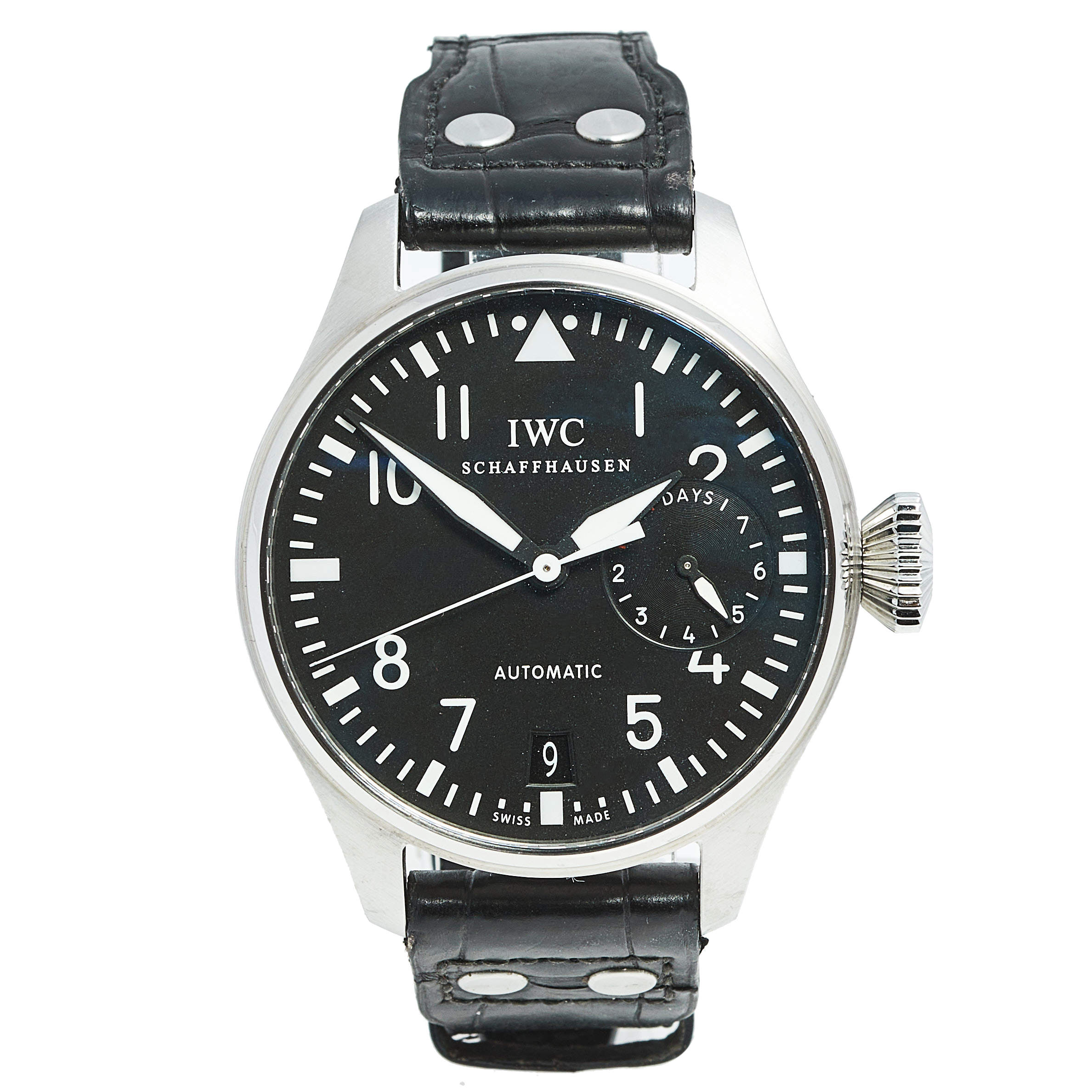 IWC Black Stainless Steel Alligator Leather Big Pilot IW500901 Men's Wristwatch 46.20 mm