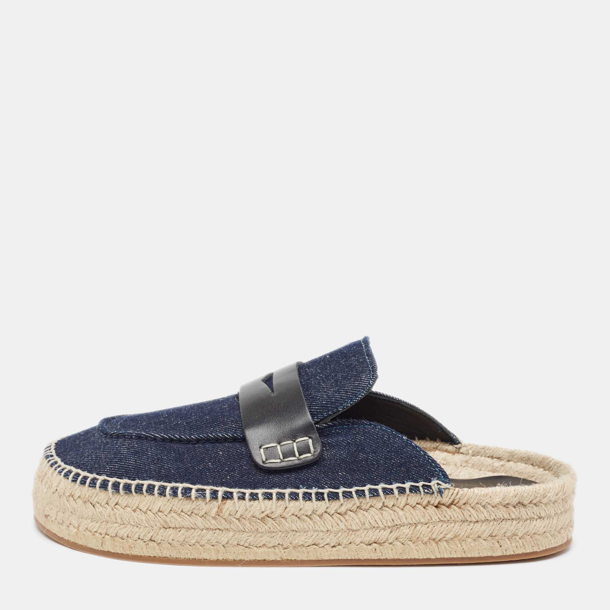 J.W.Anderson Navy Blue Denim Espadrille Flat Mules Size 42