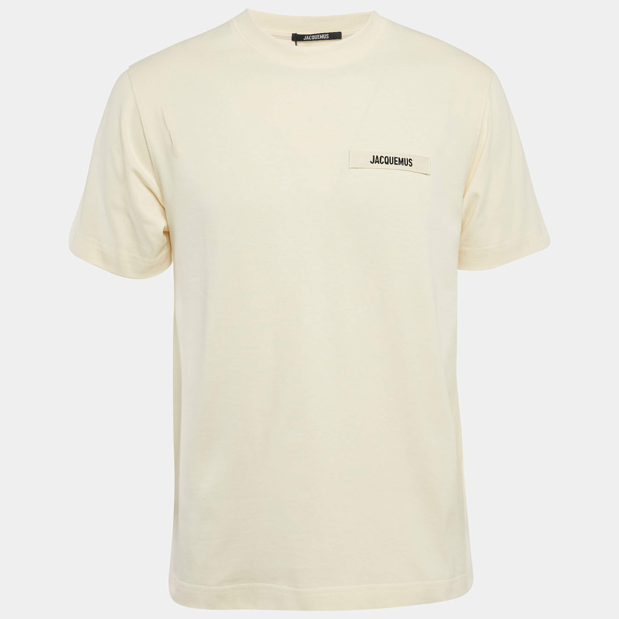 Pre Owned Jacquemus Beige Cotton Crew Neck Gros Grain T-Shirt M