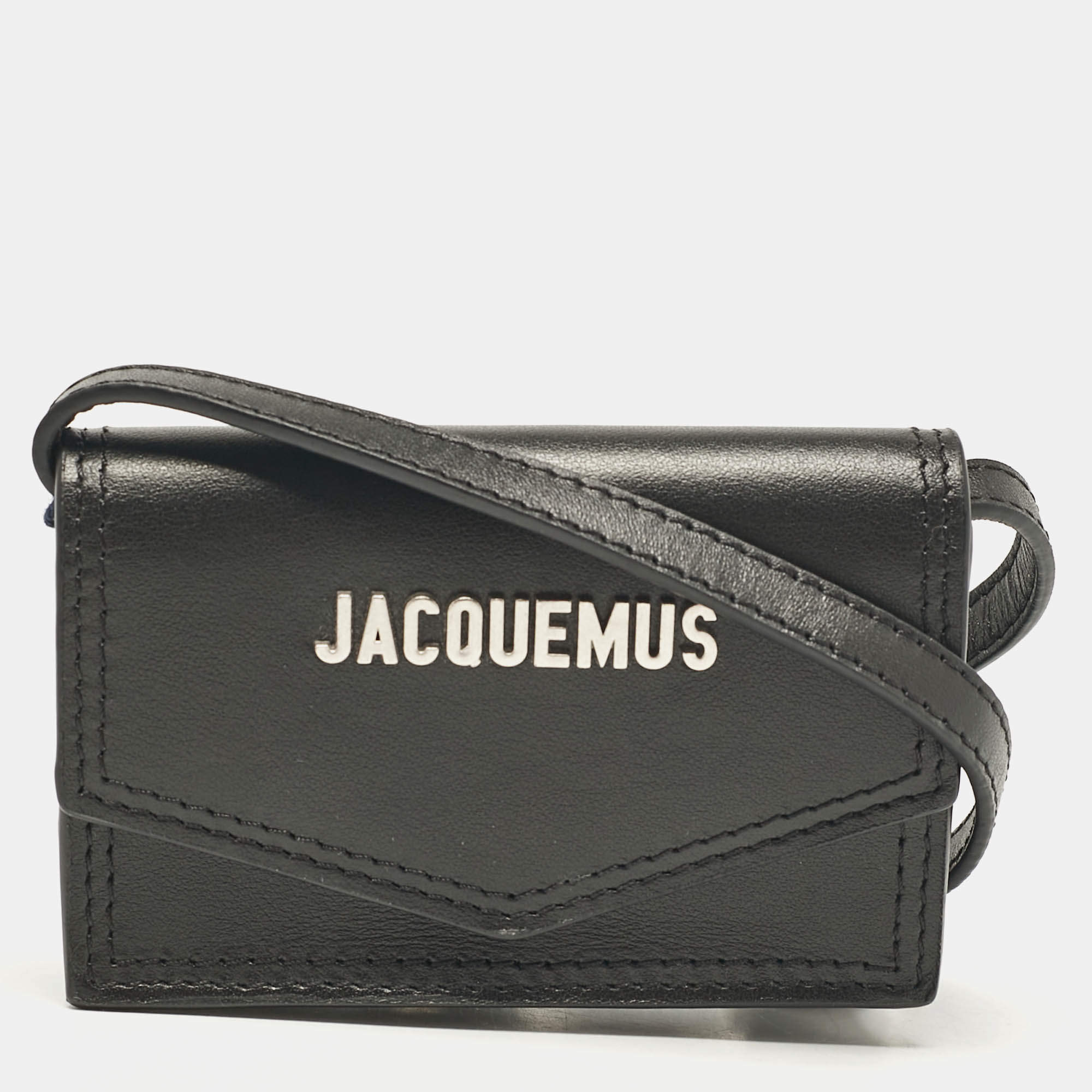 Pre Owned Jacquemus Black Leather Le Porte Azur Wallet Crossbody Bag